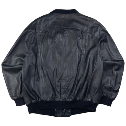 Vintage Burberry Nova Check Lined Leather Bomber Jacket Size L