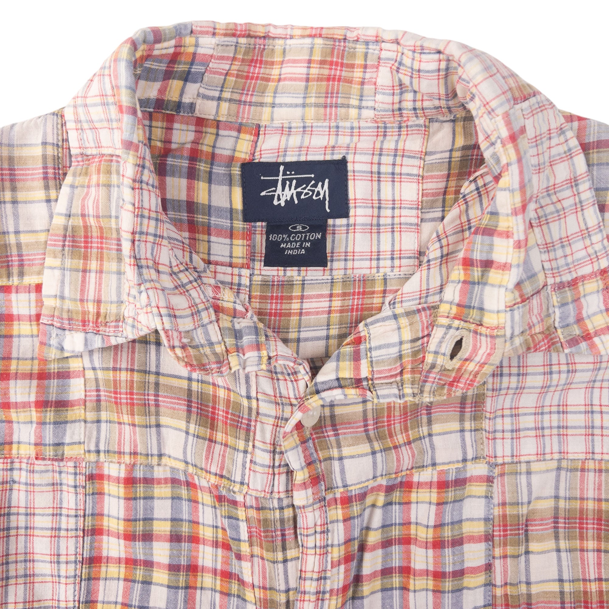 Vintage Stussy Patchwork Long Sleeve Button Up Shirt Size M