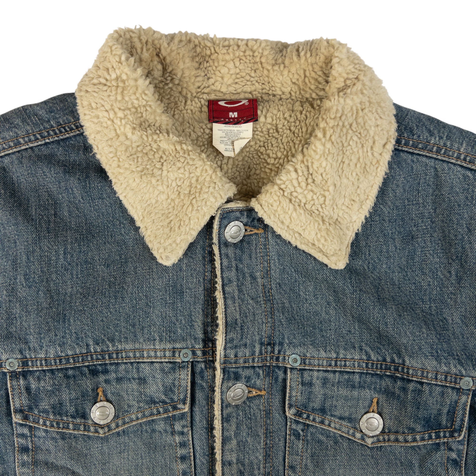 Vintage Oakley Sherpa Fleece Lined Denim Jacket Size M