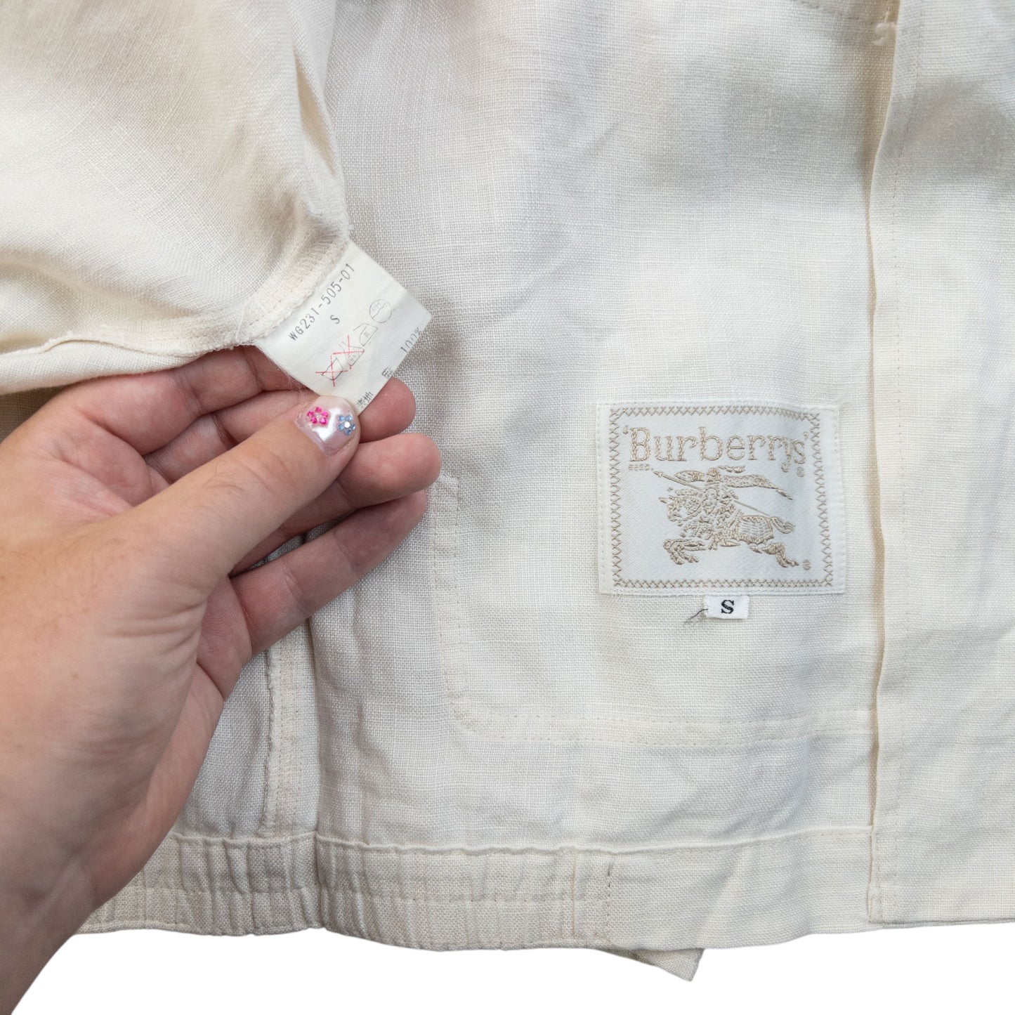 Vintage 90s Burberry Zip Up Linen Jacket Womens Size S