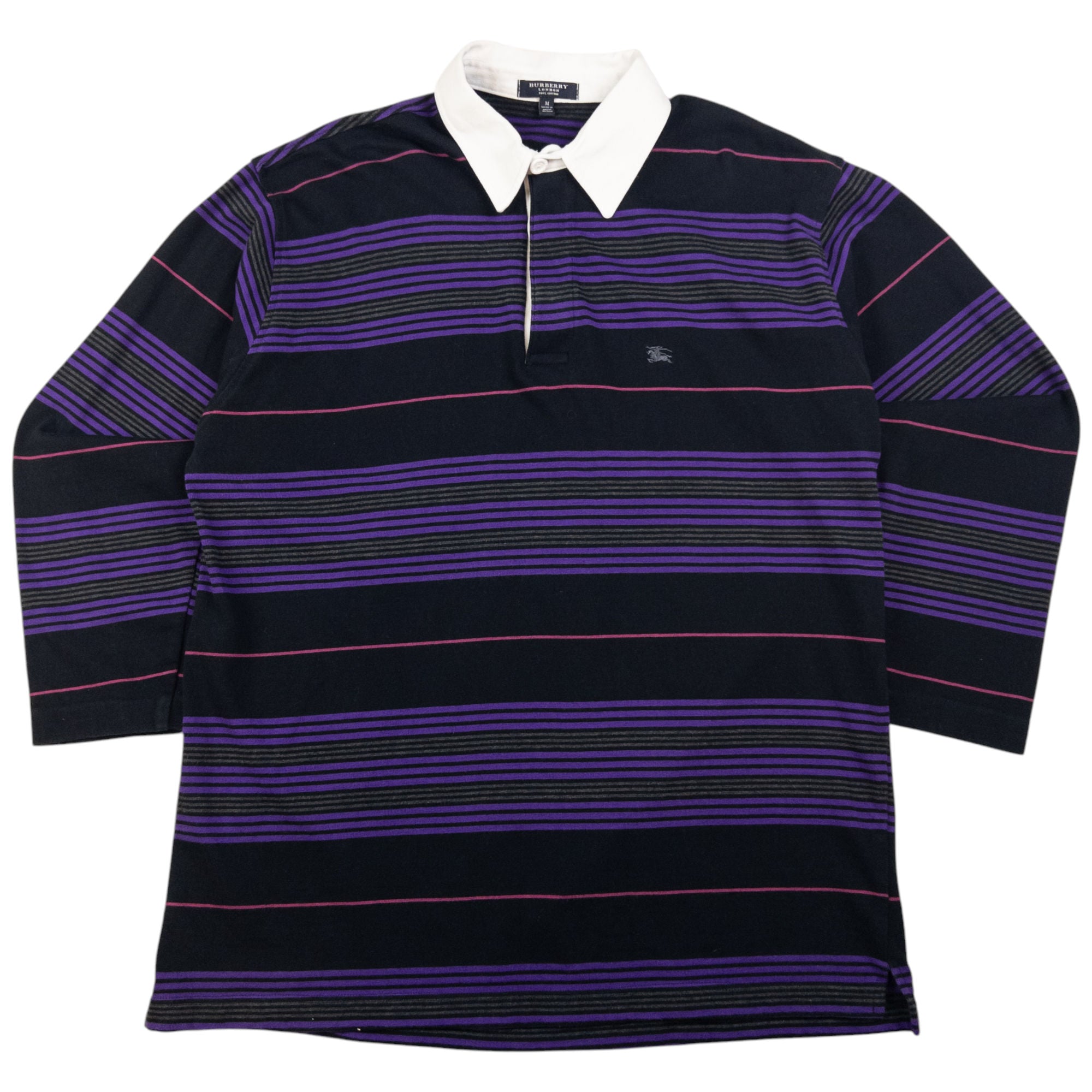Vintage Burberry Striped Long Sleeve Rugby Polo Shirt Size M