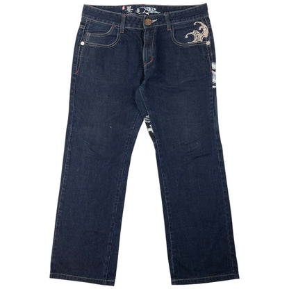 Vintage Big Train Embroidered Wave Japanese Denim Jeans Size W33