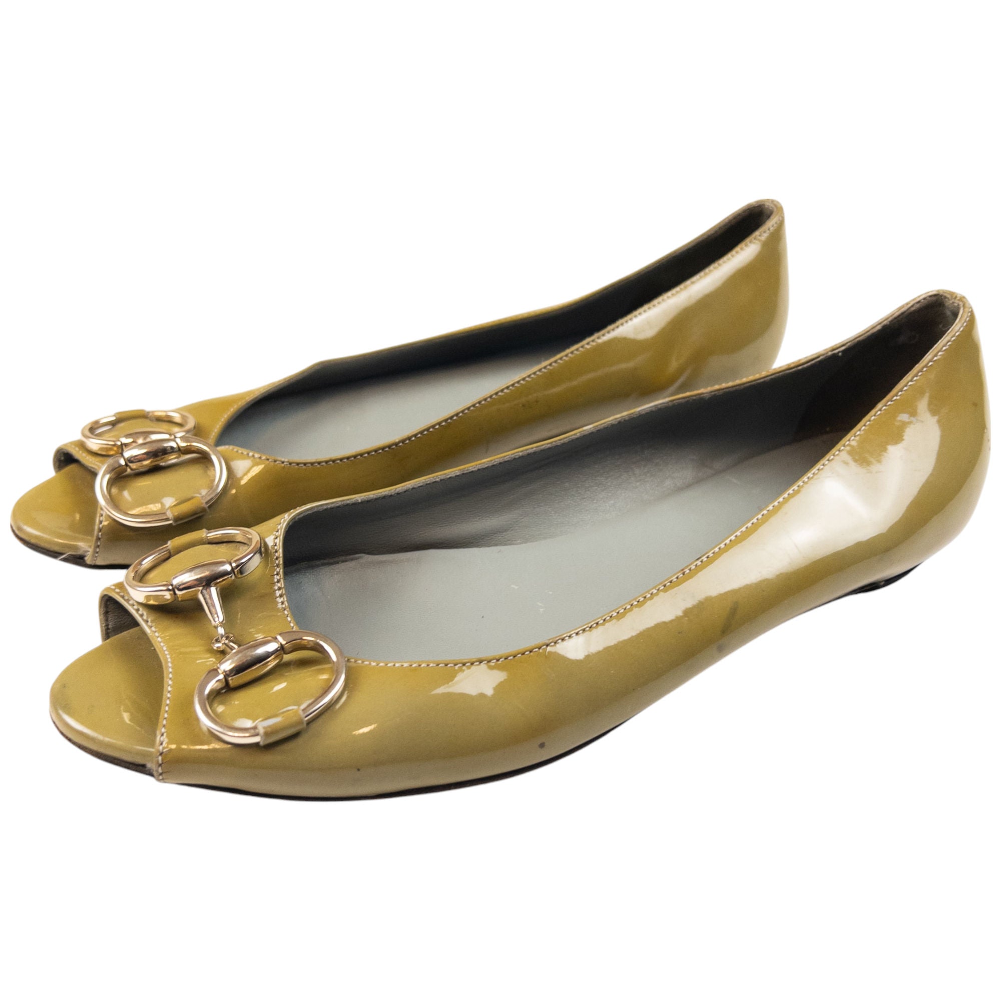 Vintage Gucci Peep Toe Horse Bite Flat Shoes Womens Size UK 4.5