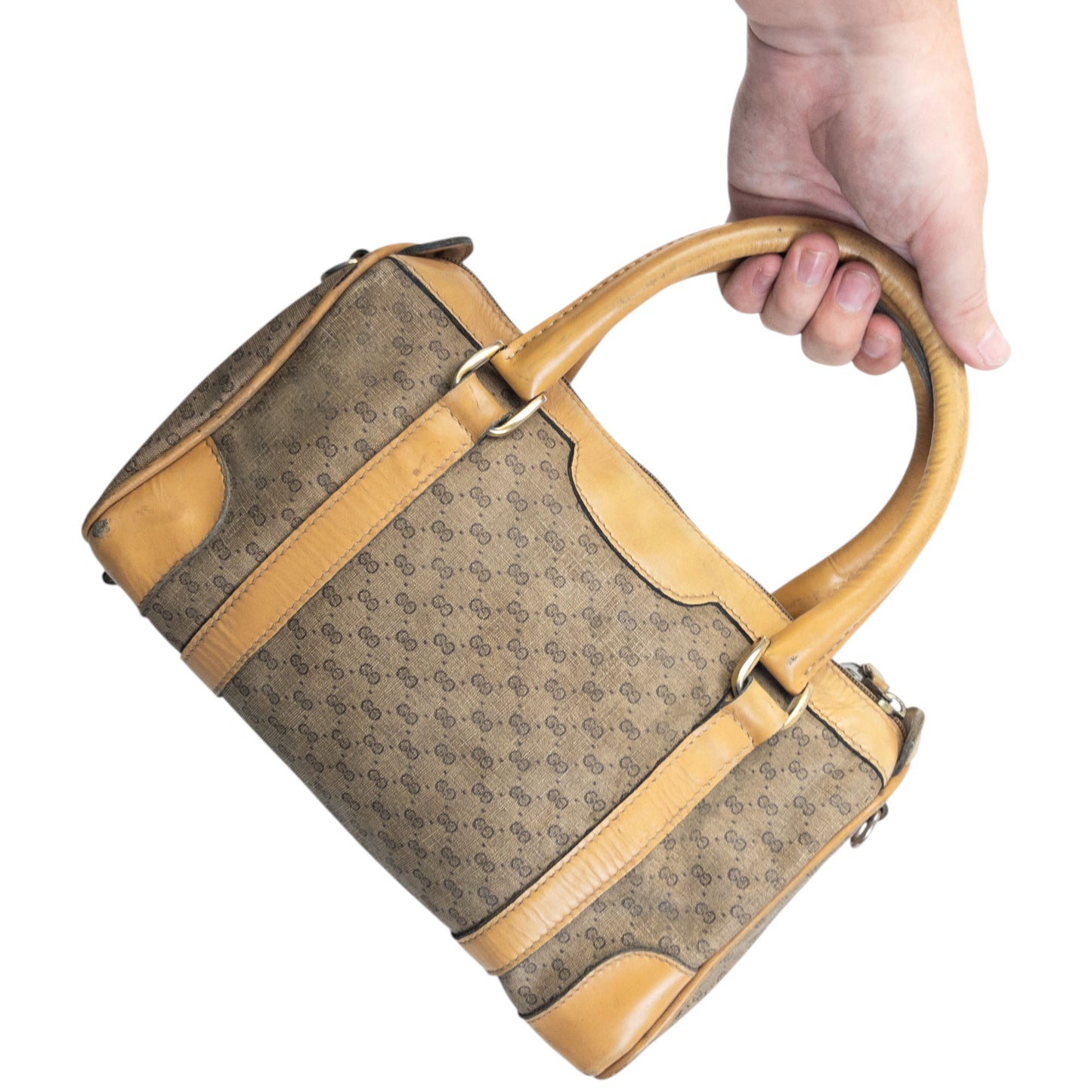 Vintage 80s Gucci Monogram Leather Handbag