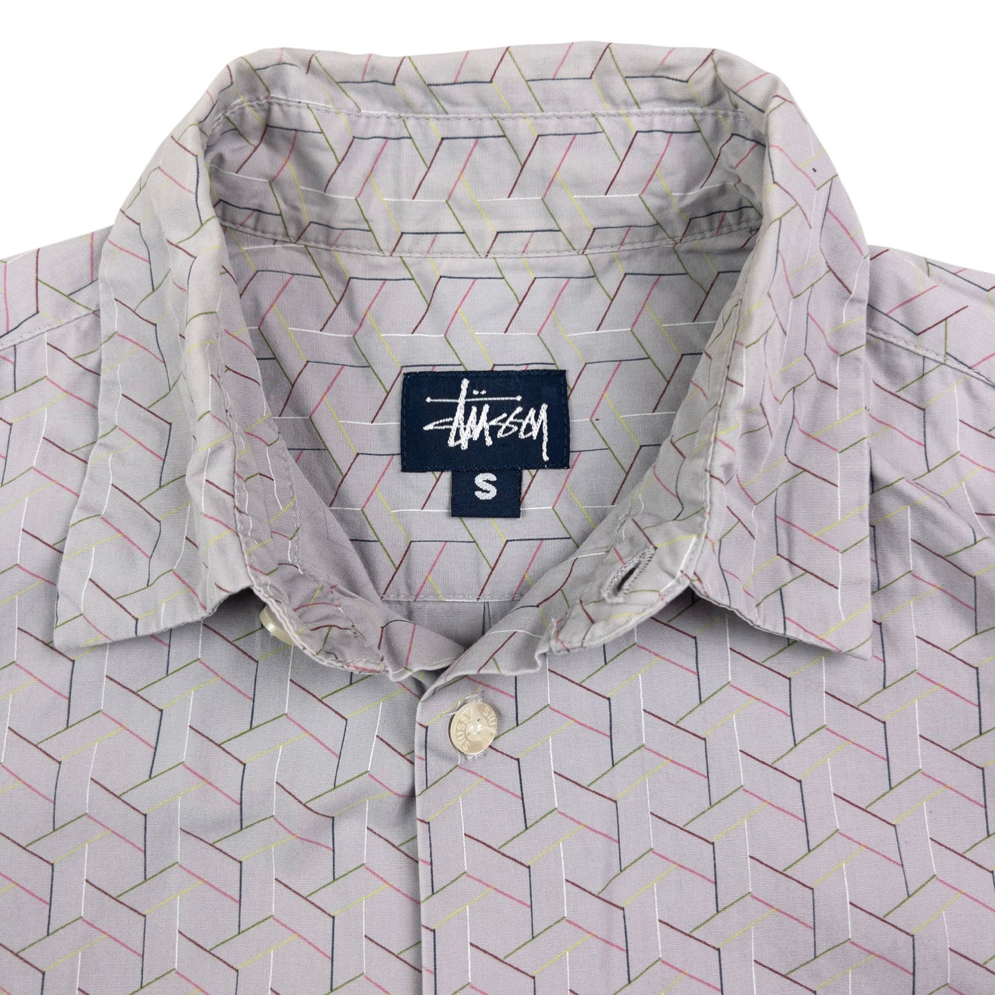 Vintage Stussy Geometric Short Sleeve Button Up Shirt Size S