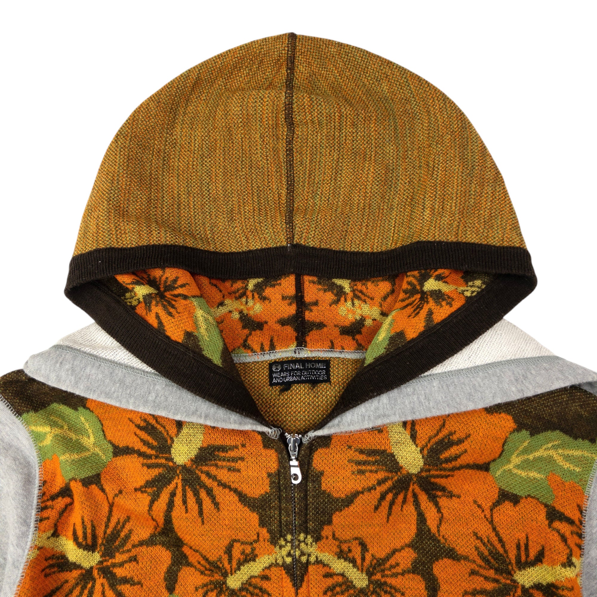 Vintage Final Home By Issey Miyake Double Hood Floral Knit Zip Up Hoodie Size M