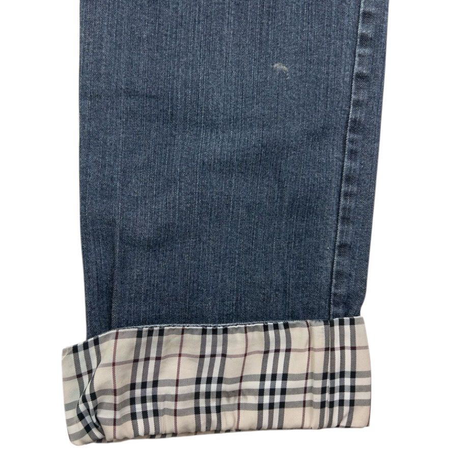 Vintage Burberry Nova Check Cuff Denim Jeans Womens Size W31