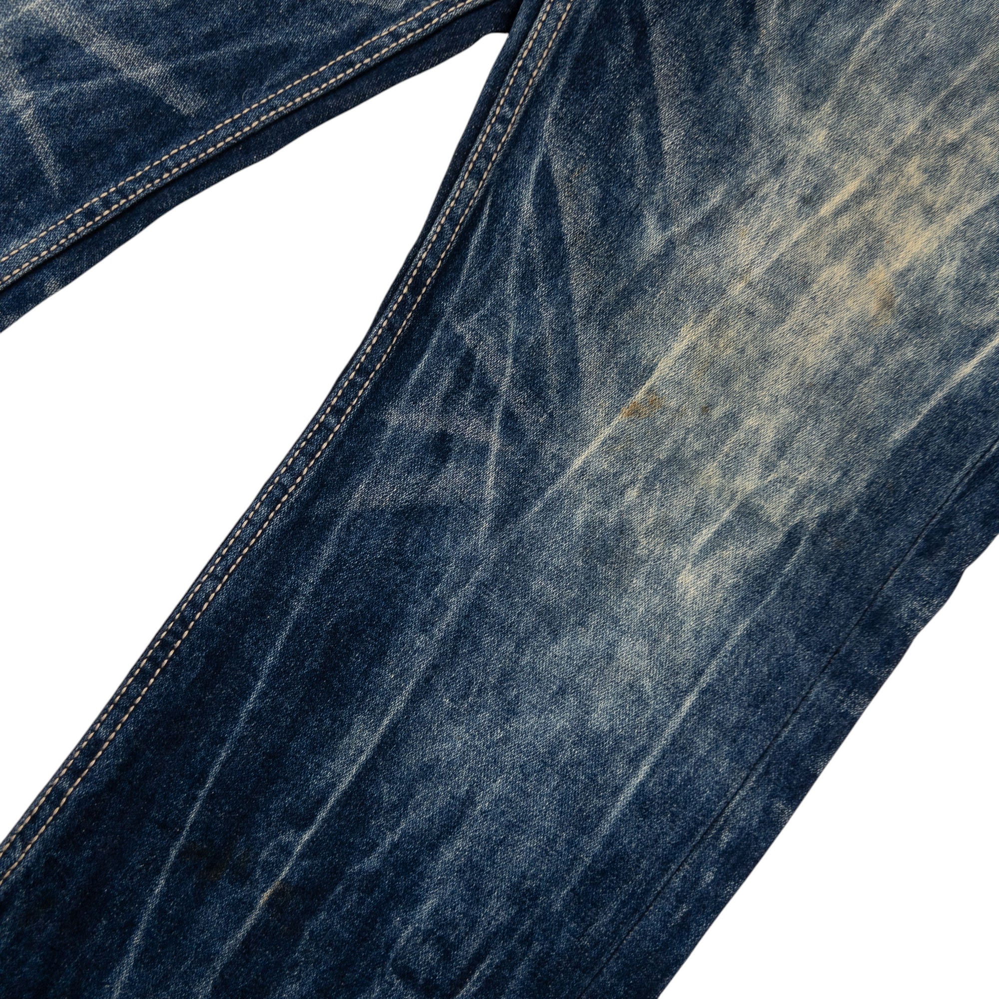 Vintage Big Train Embroidered Patchwork Japanese Denim Jeans Size W36