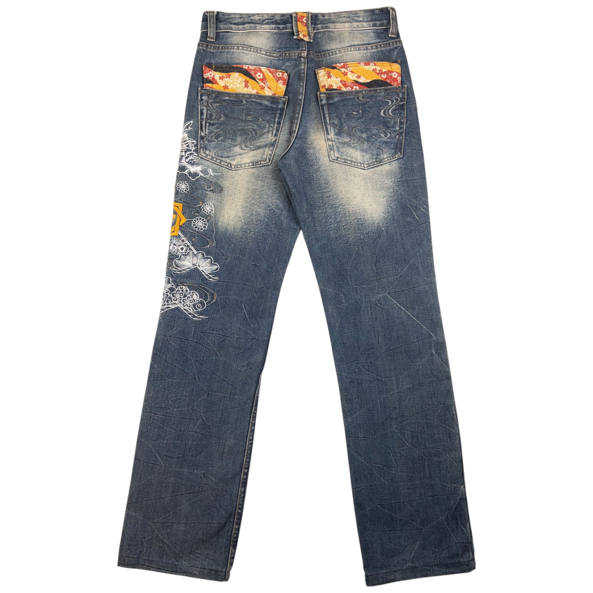 Vintage J950 Embroidered Crane Japanese Denim Jeans Size W29