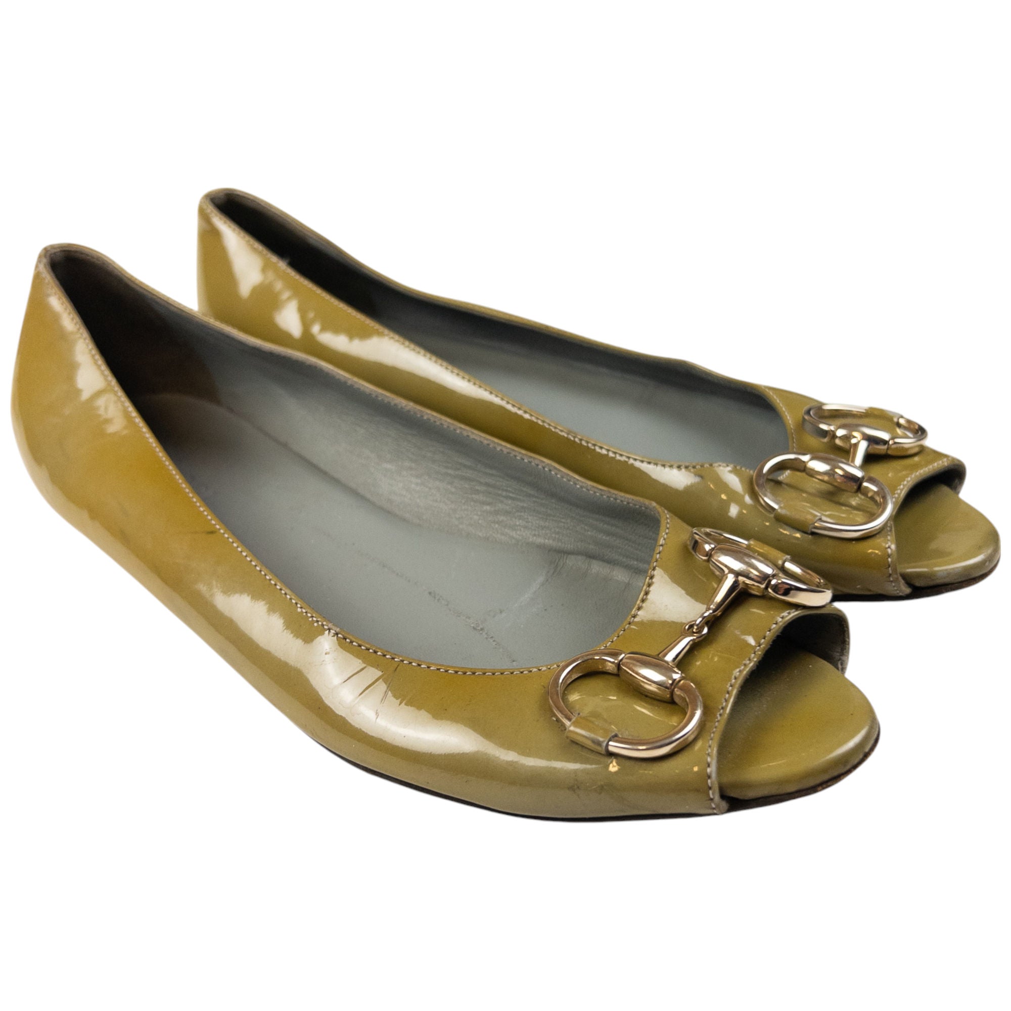 Vintage Gucci Peep Toe Horse Bite Flat Shoes Womens Size UK 4.5