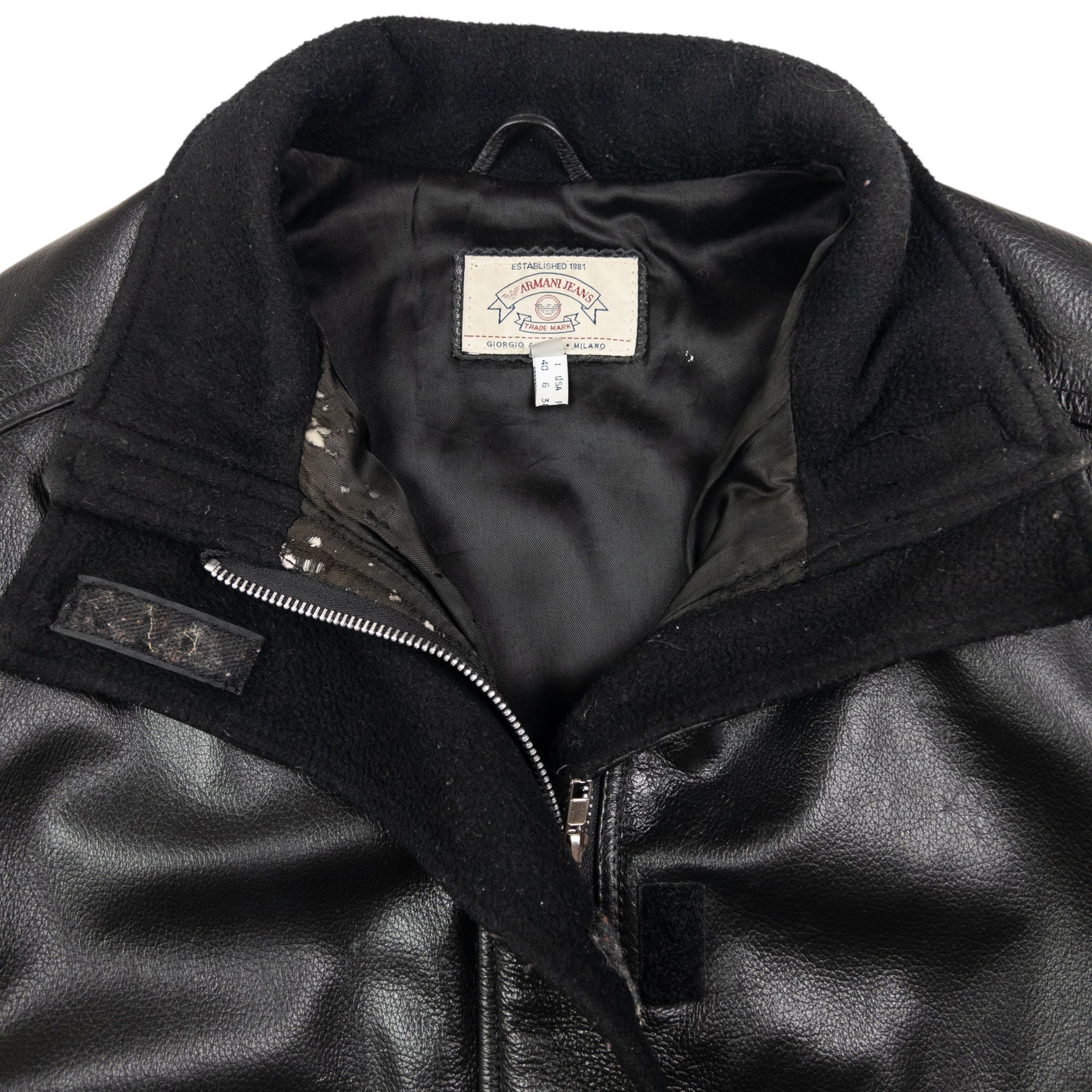 Vintage Armani Jeans Zip Up Leather Jacket Size M