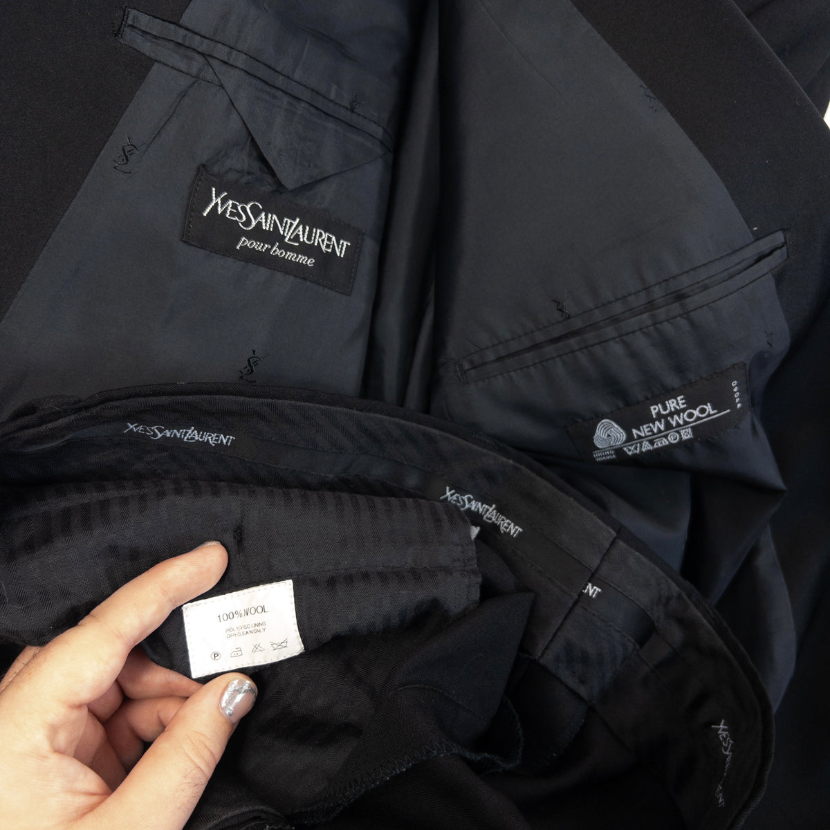 Vintage 90s YSL Yves Saint Laurent Jacket & Trousers Suit Set in black (wool), photo 8