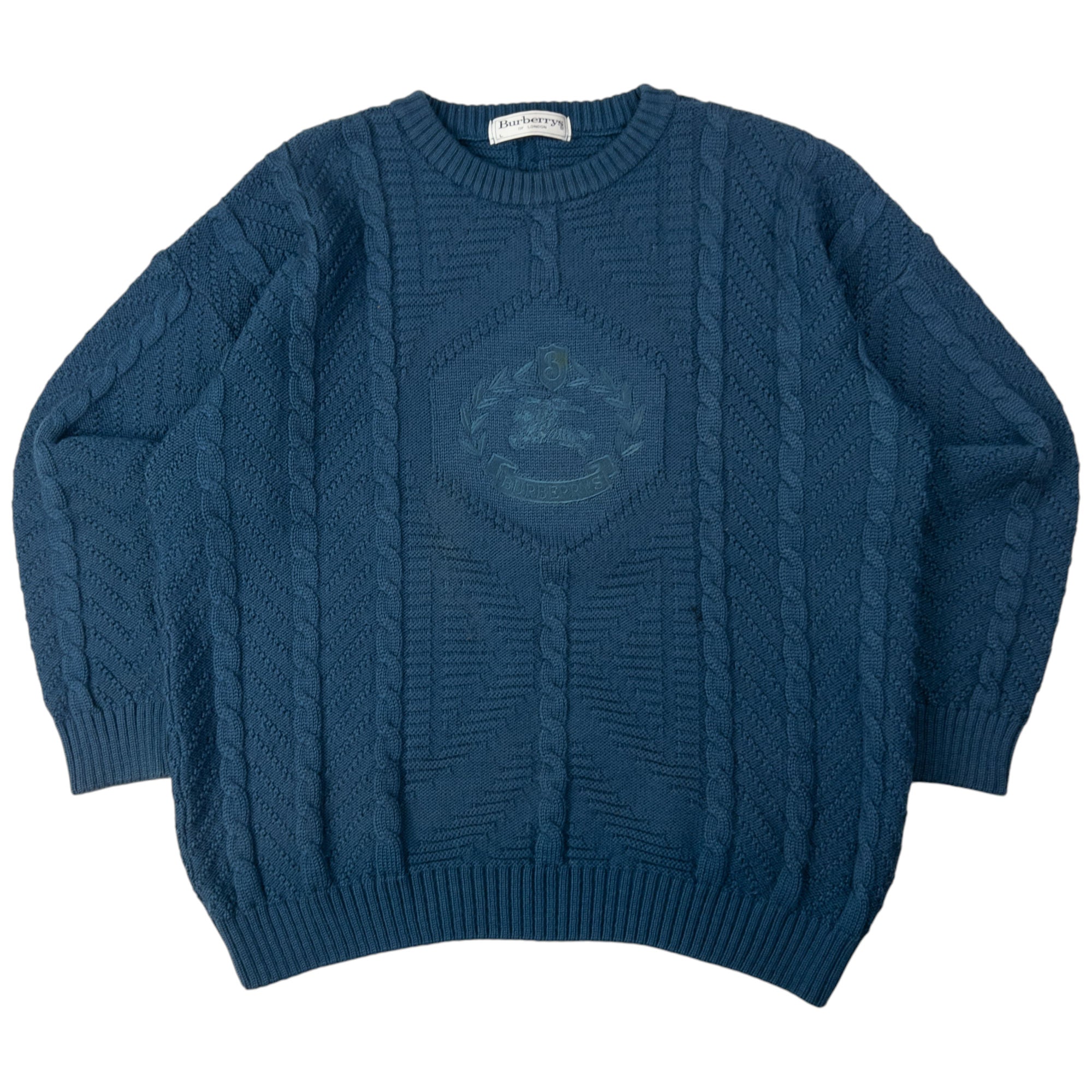 Vintage Burberry Embroidered Cable Knit Jumper Size L