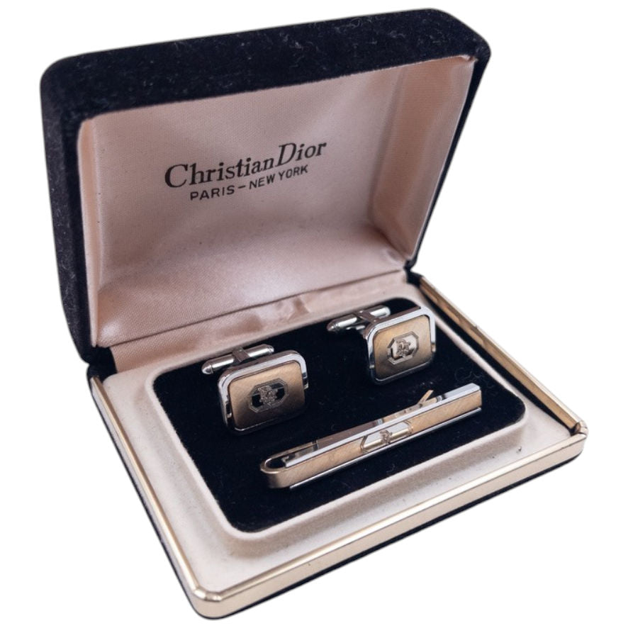 Vintage Dior Cuff Links & Tie Clip Set