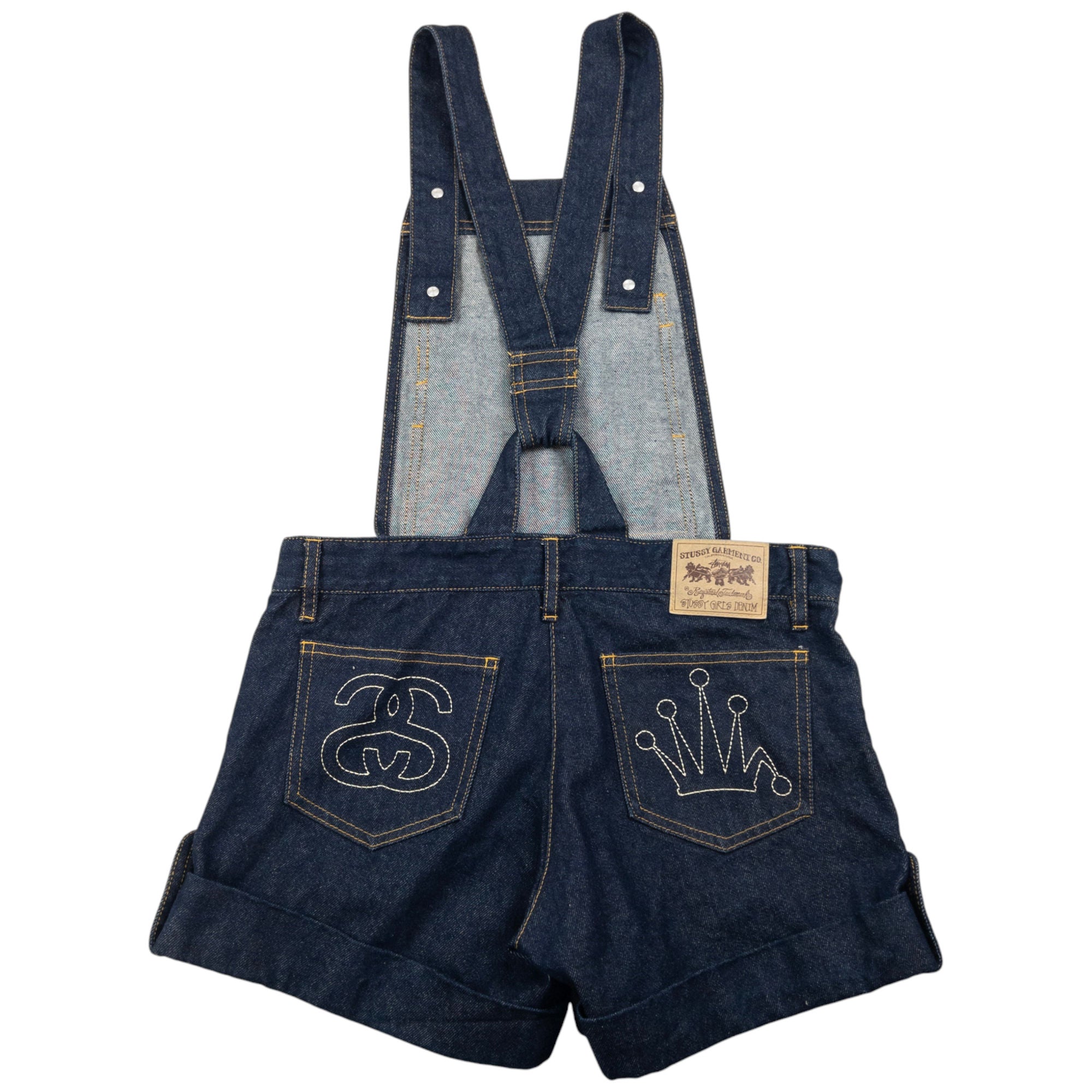 Vintage Stussy Embroidered Denim Short Dungarees Womens Size M