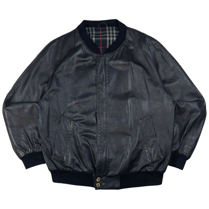 Vintage Burberry Nova Check Lined Leather Bomber Jacket Size L