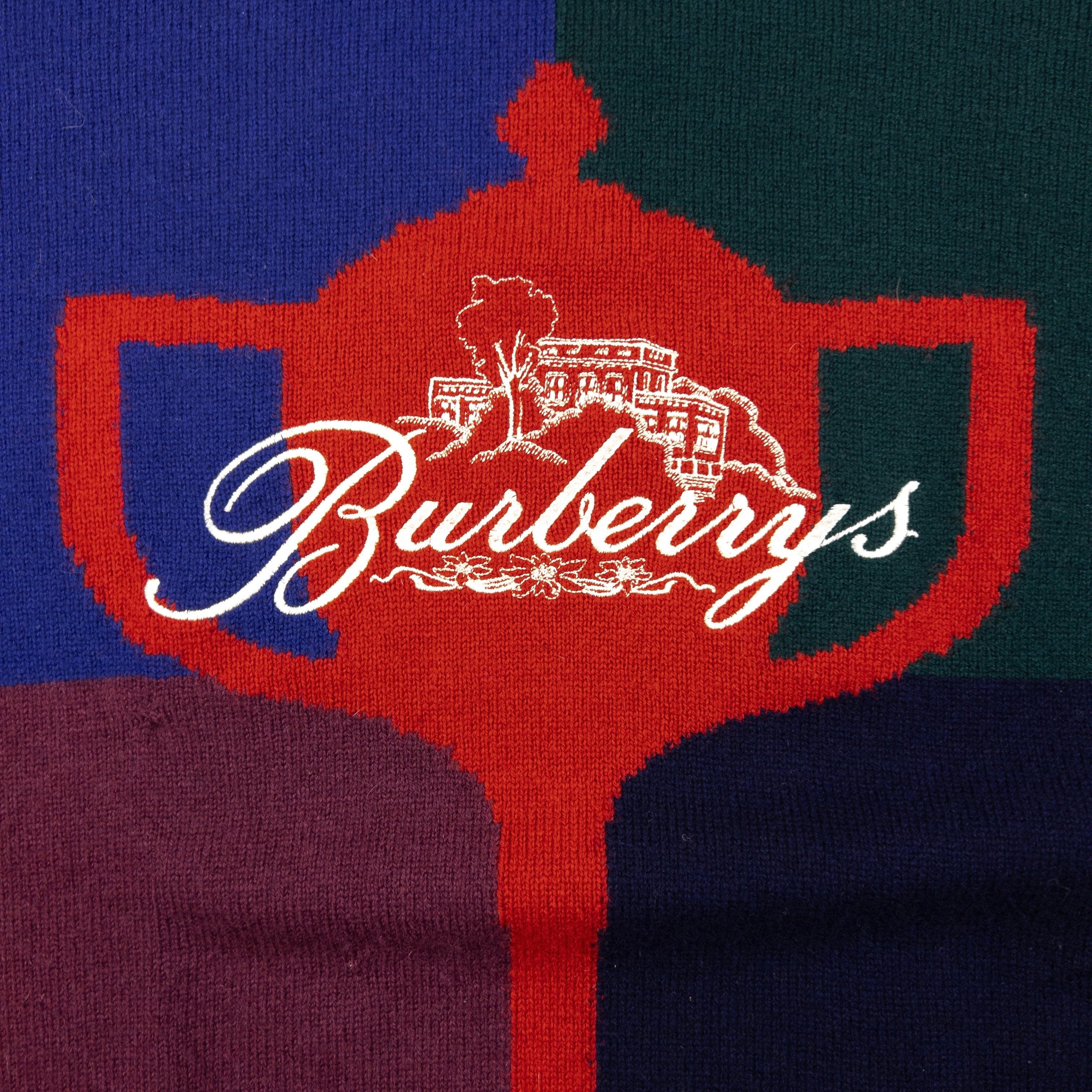 Vintage Burberry Embroidered Colour Block Wool Jumper Size L
