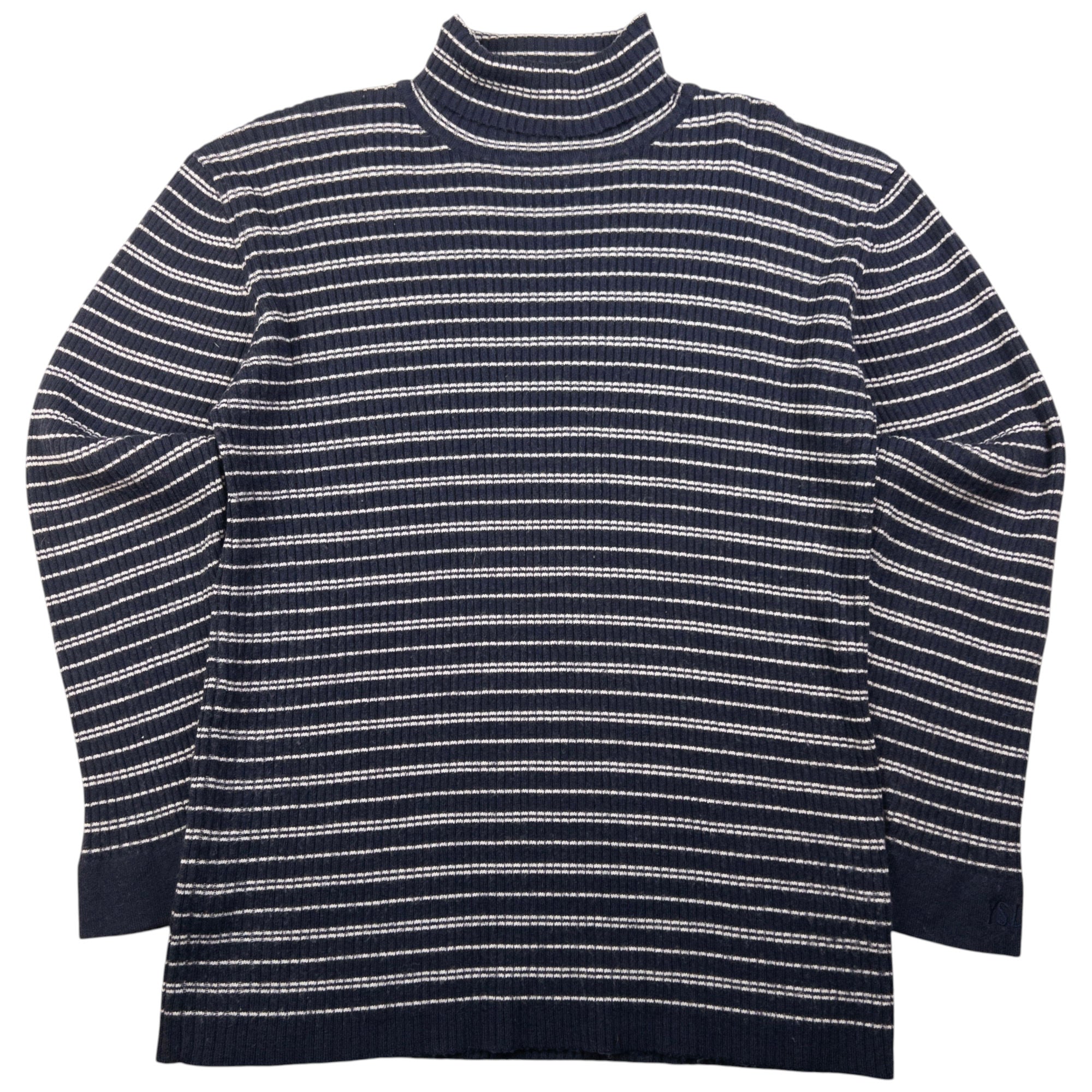 Vintage YSL Yves Saint Laurent Striped Ribbed Turtleneck Jumper Size M