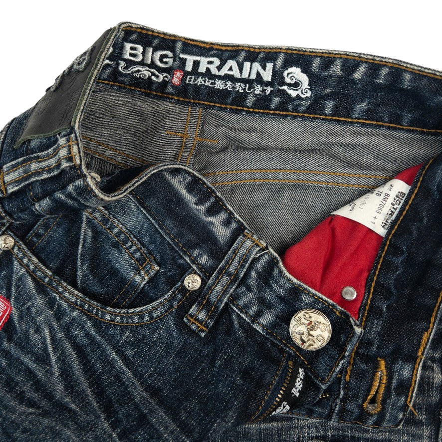 Vintage Big Train Embroidered Wave Japanese Denim Jeans Size W29