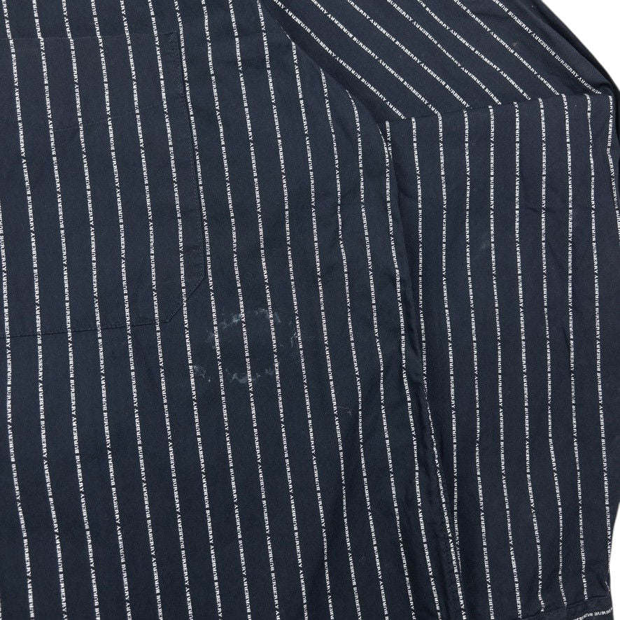 Vintage Burberry Text Stripe Long Sleeve Button Up Shirt Size L