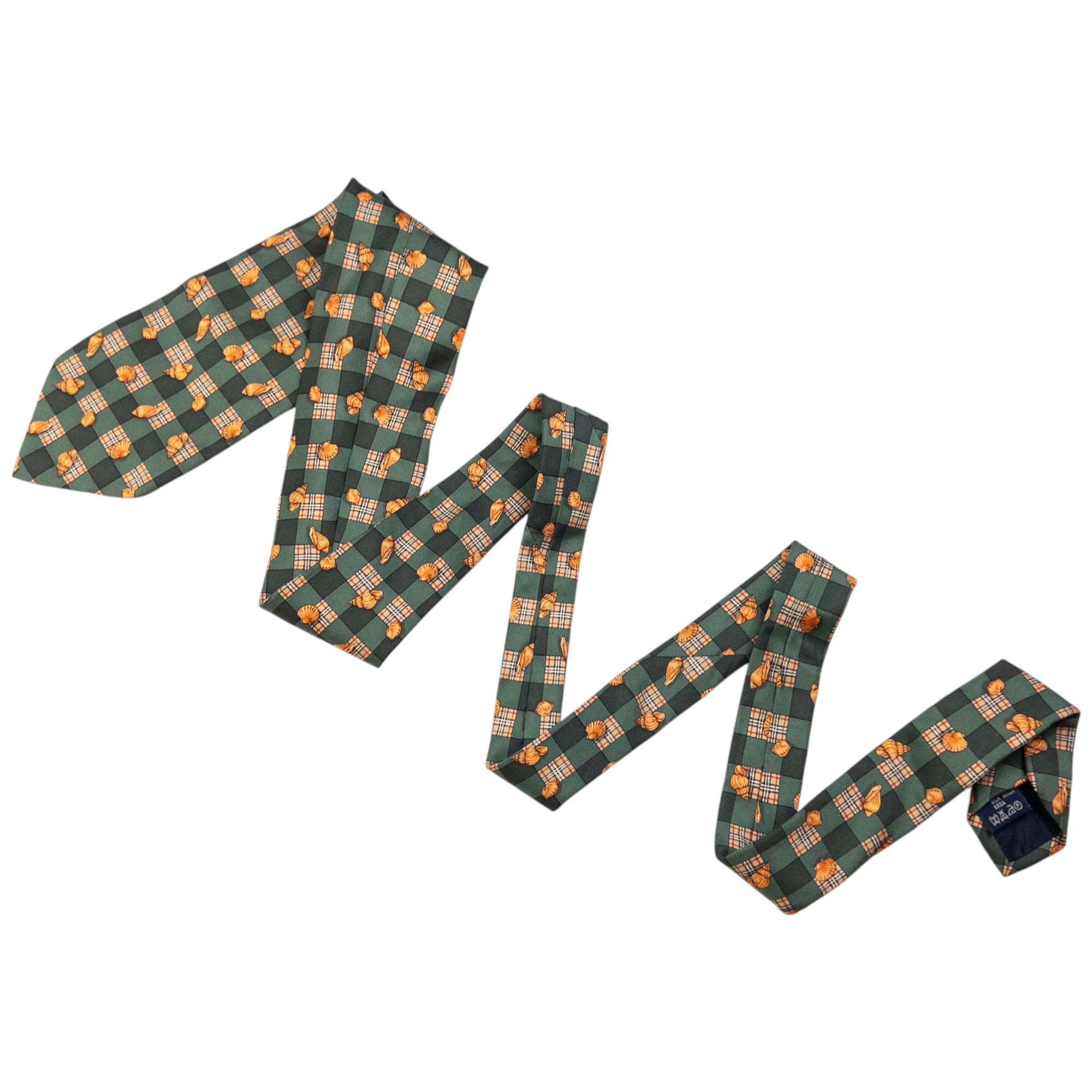 Vintage Burberry Nova Check Shell Pattern Silk Tie
