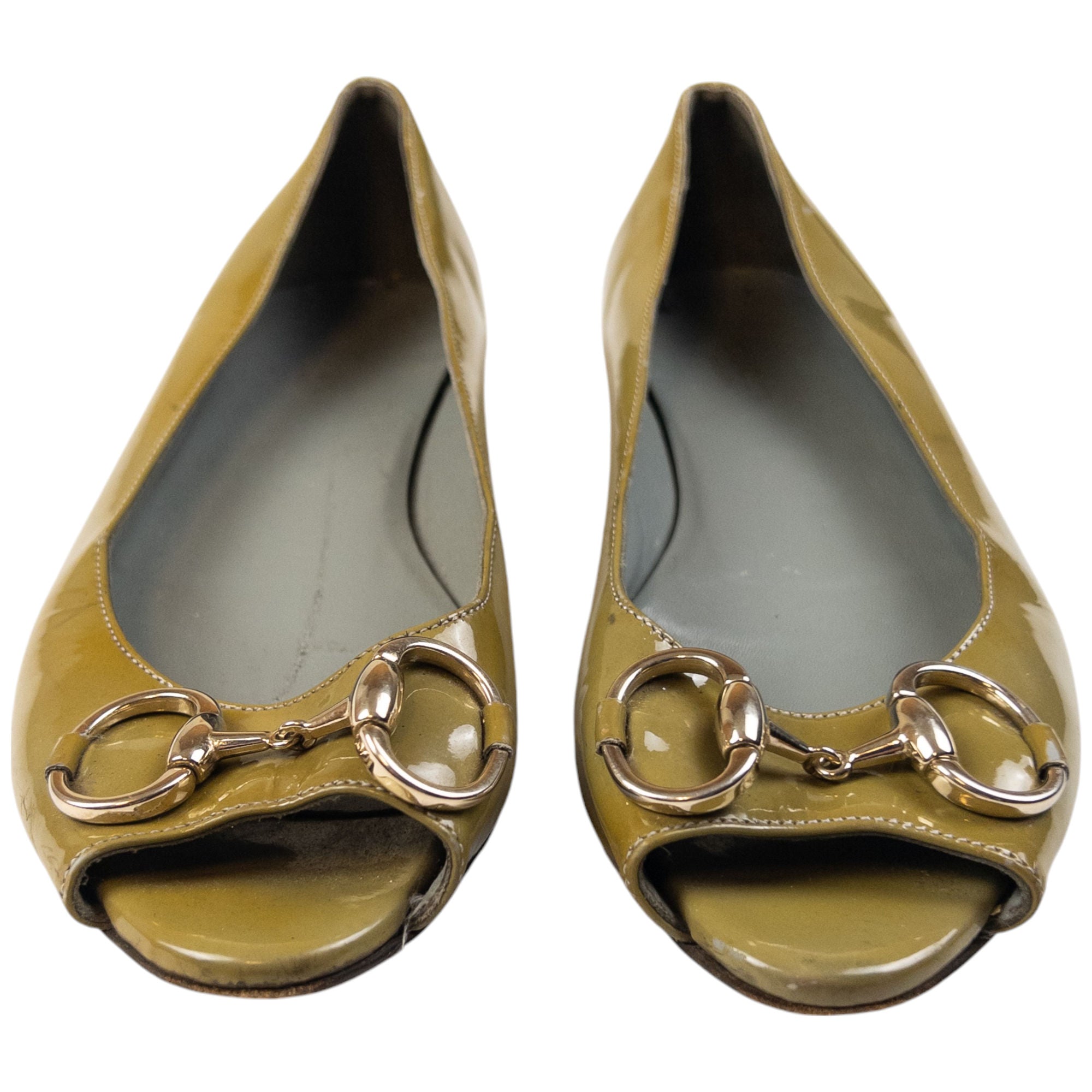 Vintage Gucci Peep Toe Horse Bite Flat Shoes Womens Size UK 4.5