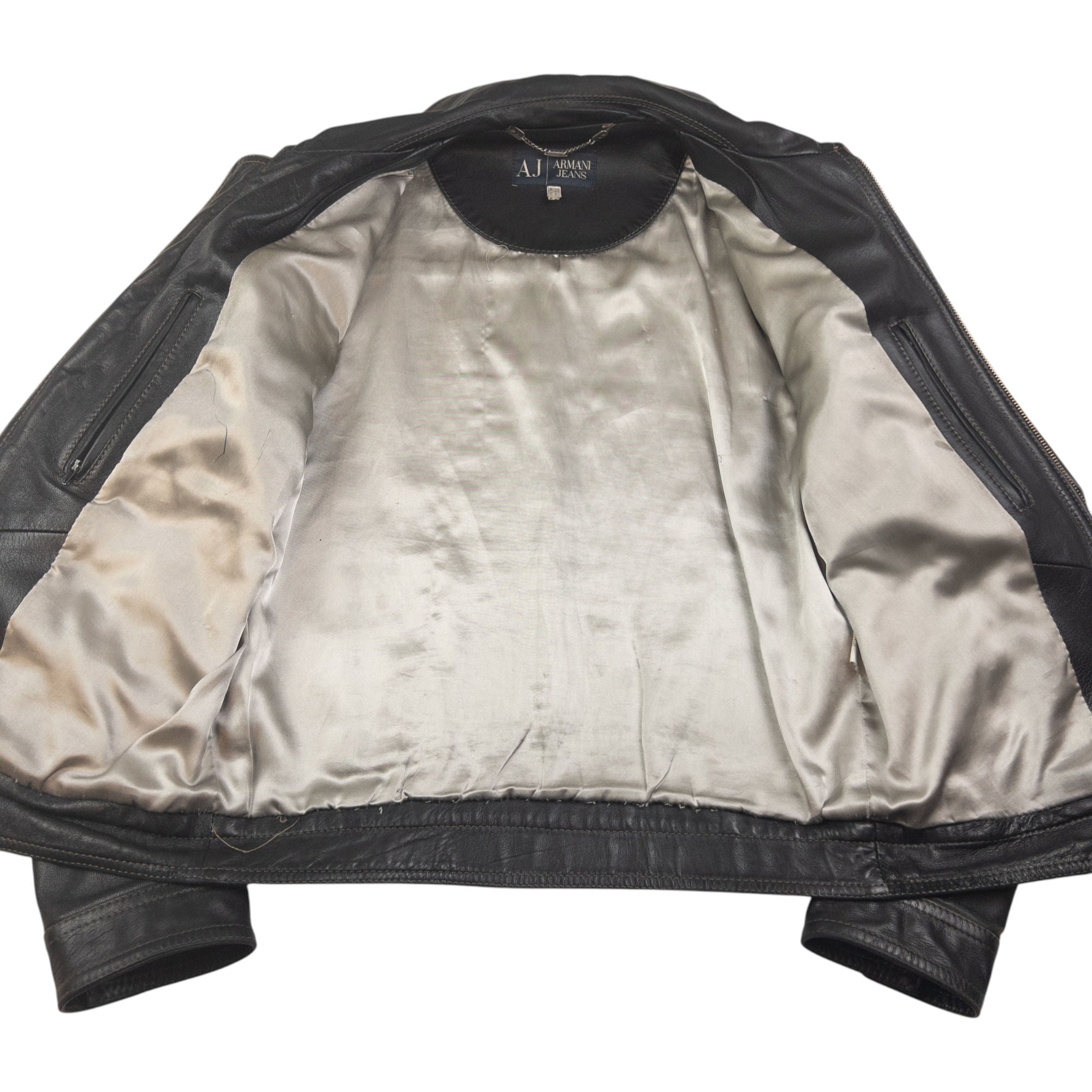 Vintage Armani Jeans Zip Up Leather Jacket Size M