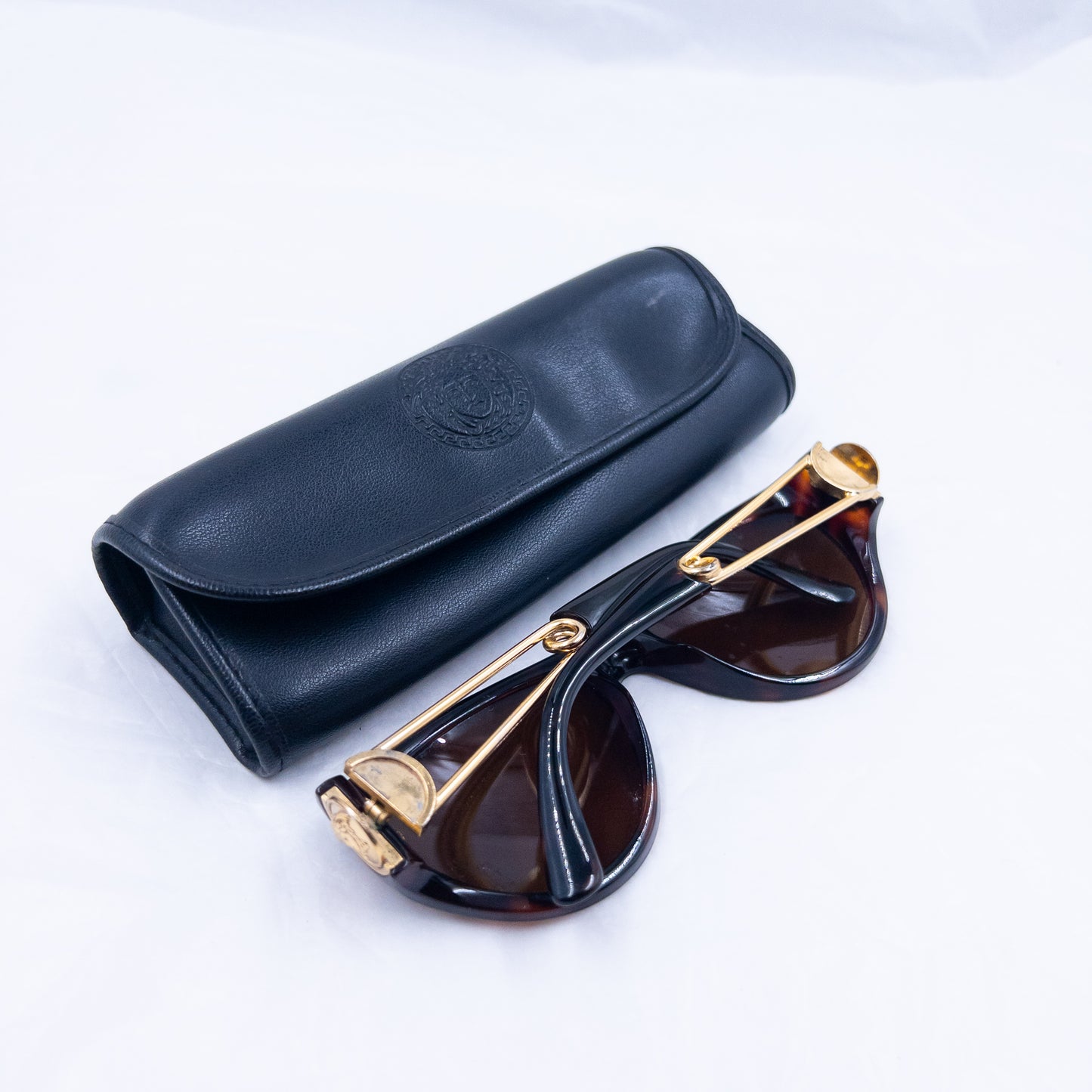 Vintage 1996 Gianni Versace Safety Pin Tortoise Shell Sunglasses