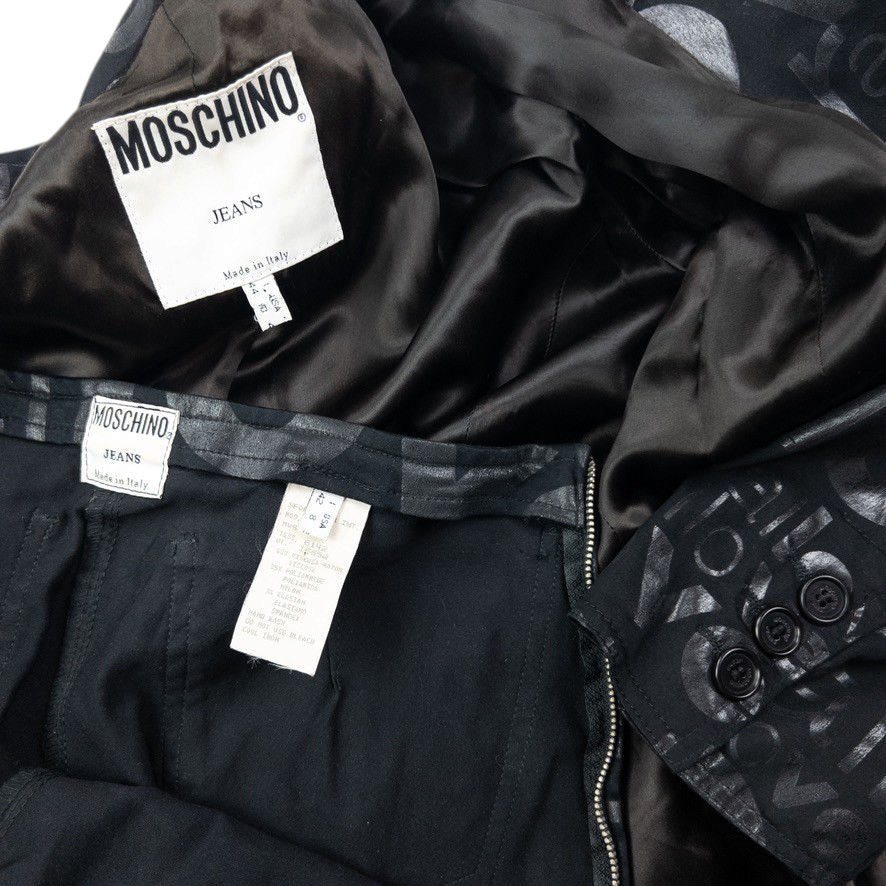 Vintage 90s Moschino Jeans Love All Over Jacket & Trousers Suit Set Womens Size M