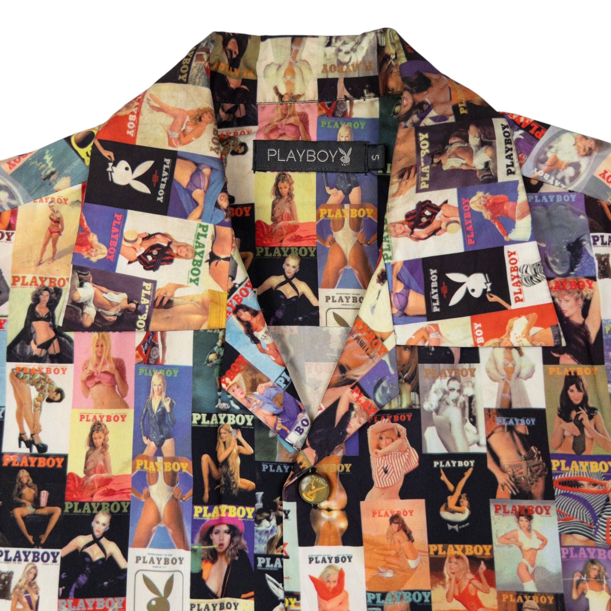 Vintage Playboy Magazine Cover Short Sleeve Button Up Shirt Size M