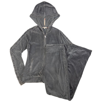 Vintage Burberry Ruched Velour Zip Up Hoodie & Joggers Set Womens Size S