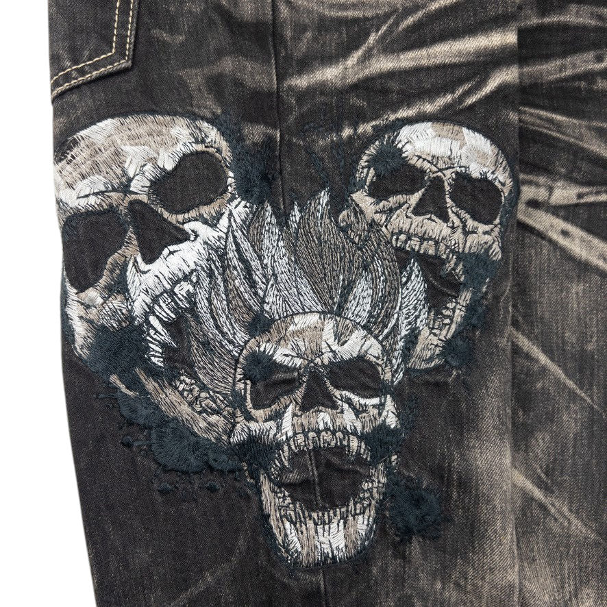 Vintage Big Train Embroidered Skull Japanese Denim Jeans Size W30