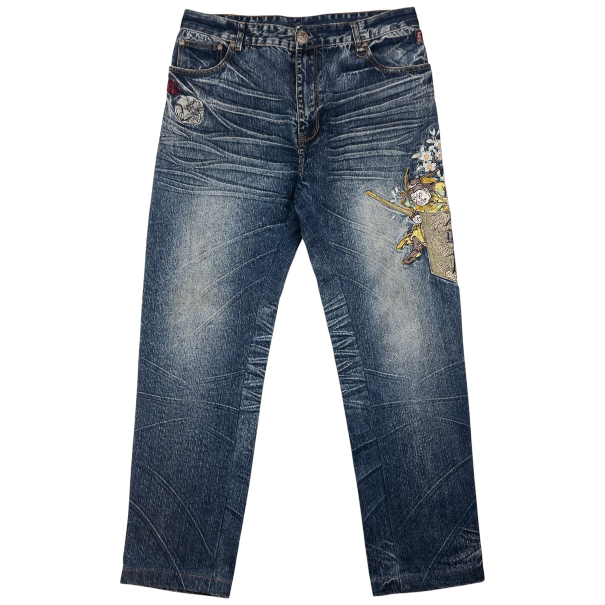 Vintage Big Train Embroidered Fantasy Japanese Denim Jeans Size W35