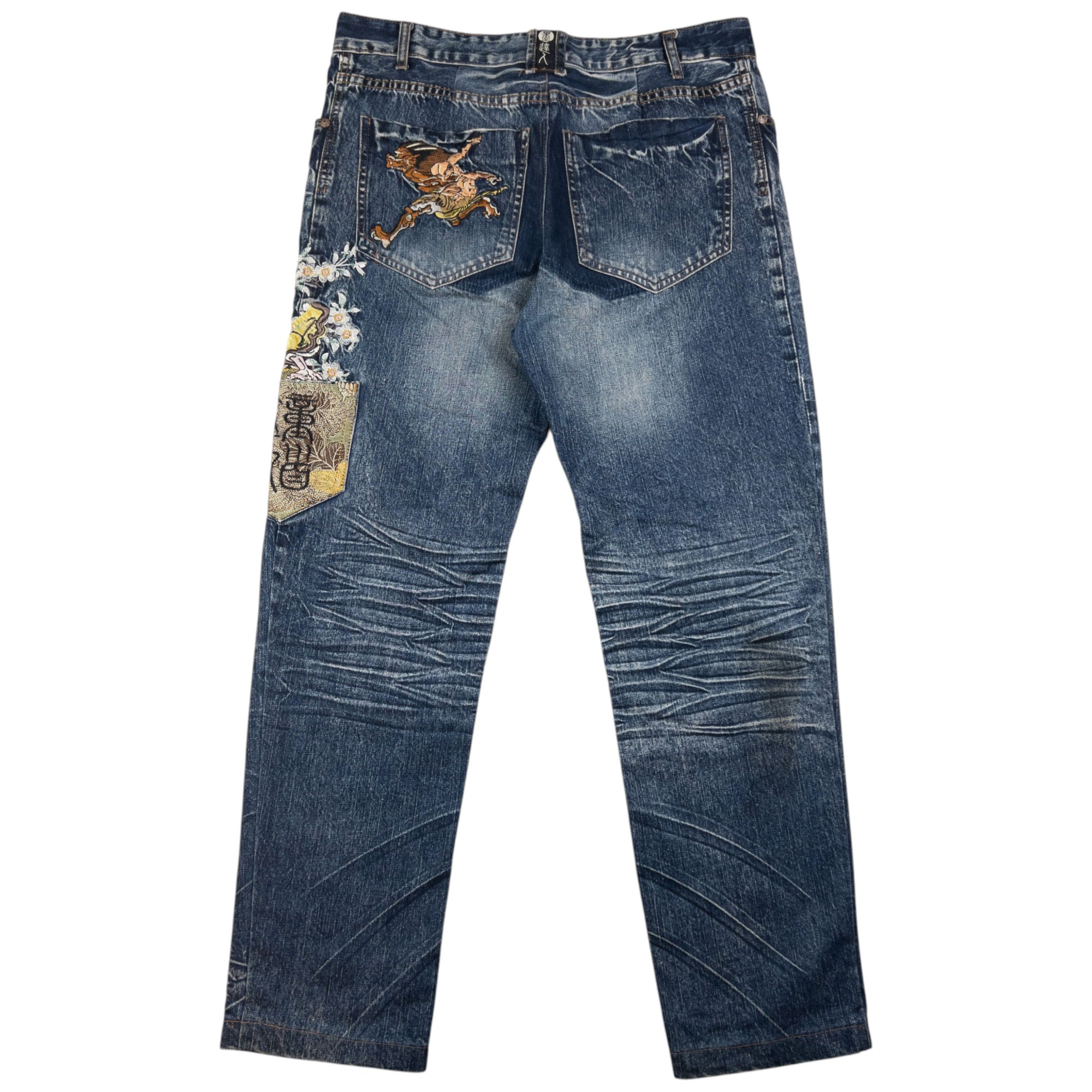 Vintage Big Train Embroidered Fantasy Japanese Denim Jeans Size W35