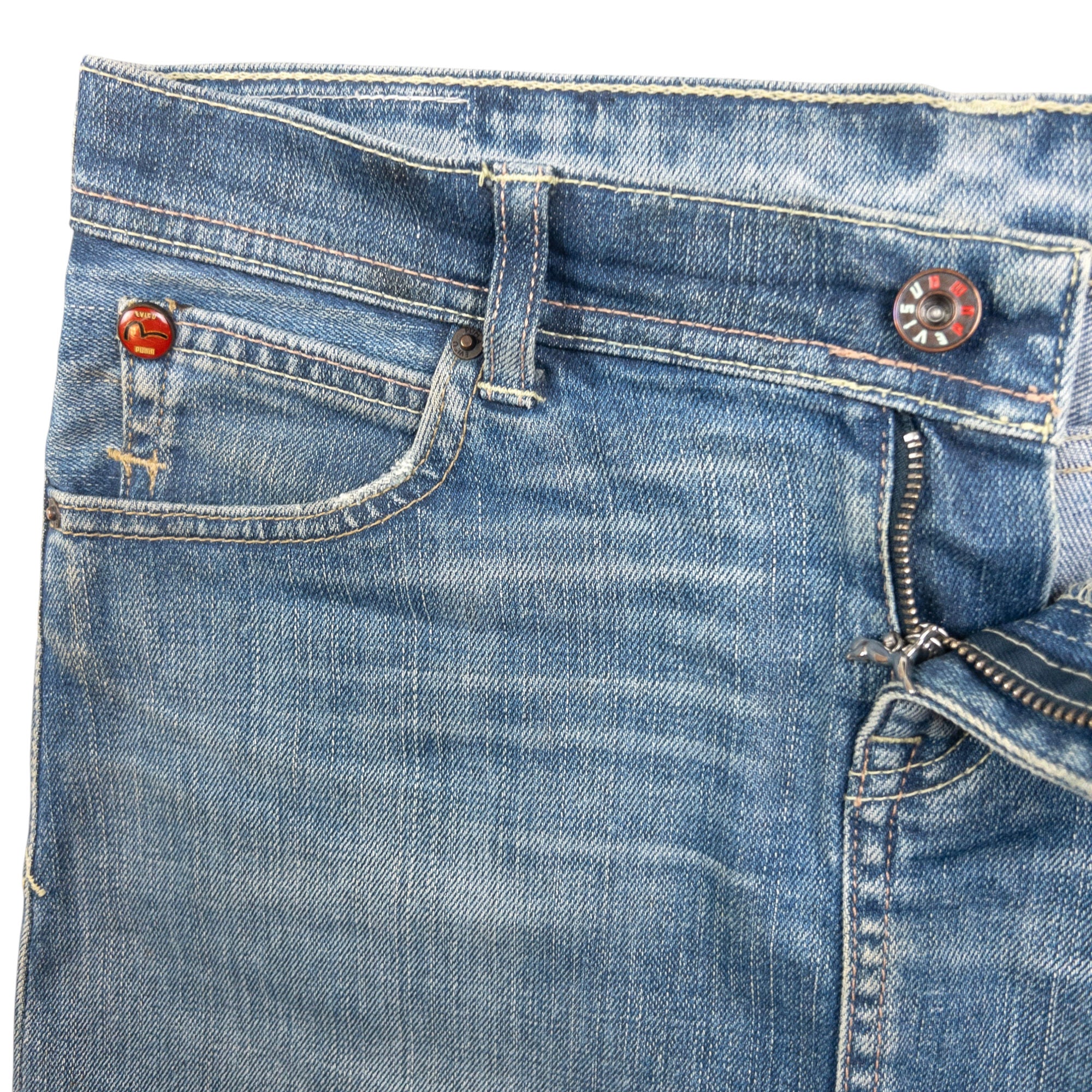 Vintage Puma X Evisu Double Gull Japanese Denim Mini Skirt Womens Size W30