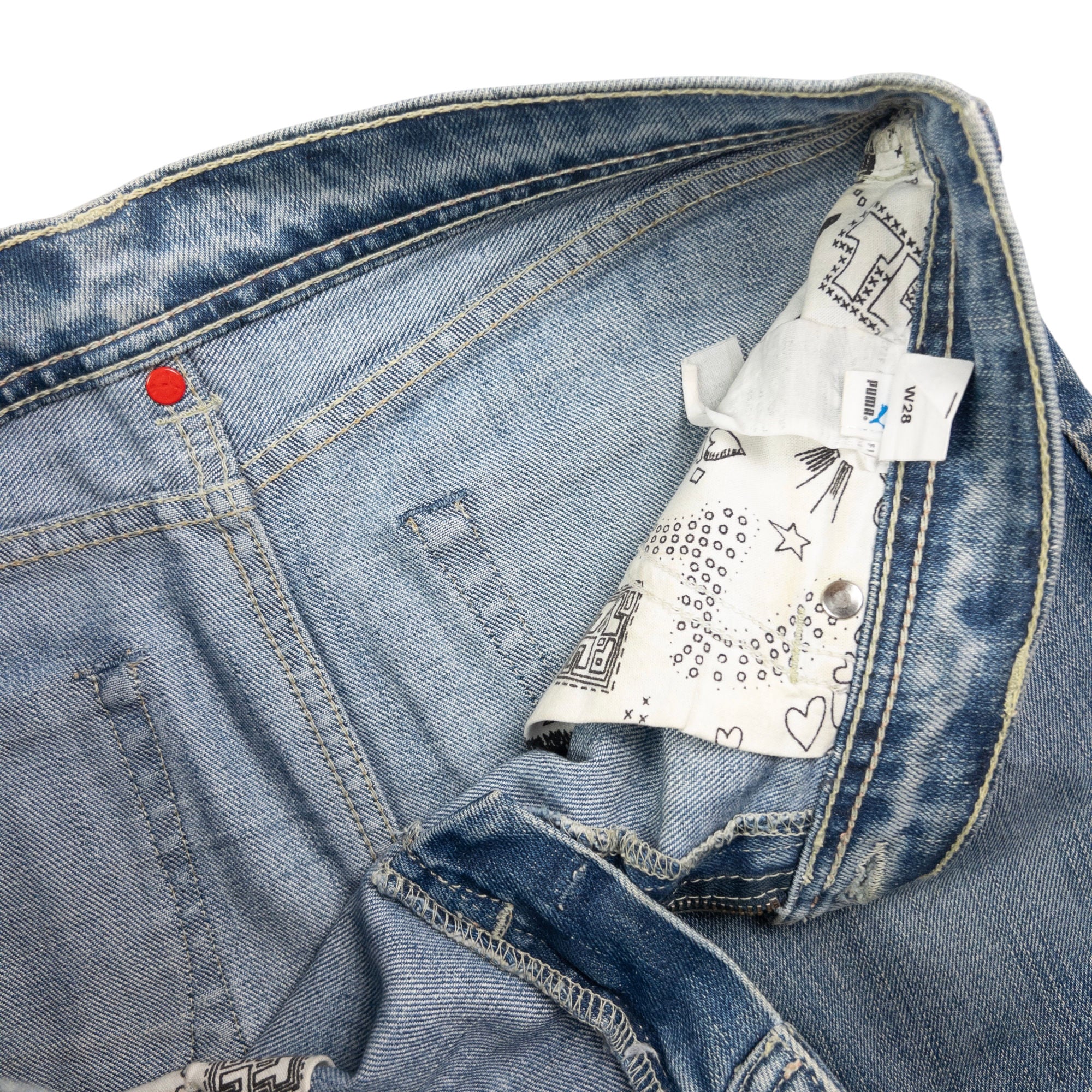 Vintage Puma X Evisu Double Gull Japanese Denim Mini Skirt Womens Size W30