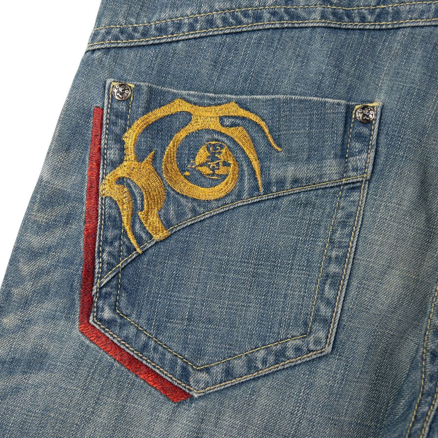 Vintage Big Train Embroidered Tribal Tiger Japanese Denim Jeans Size W30