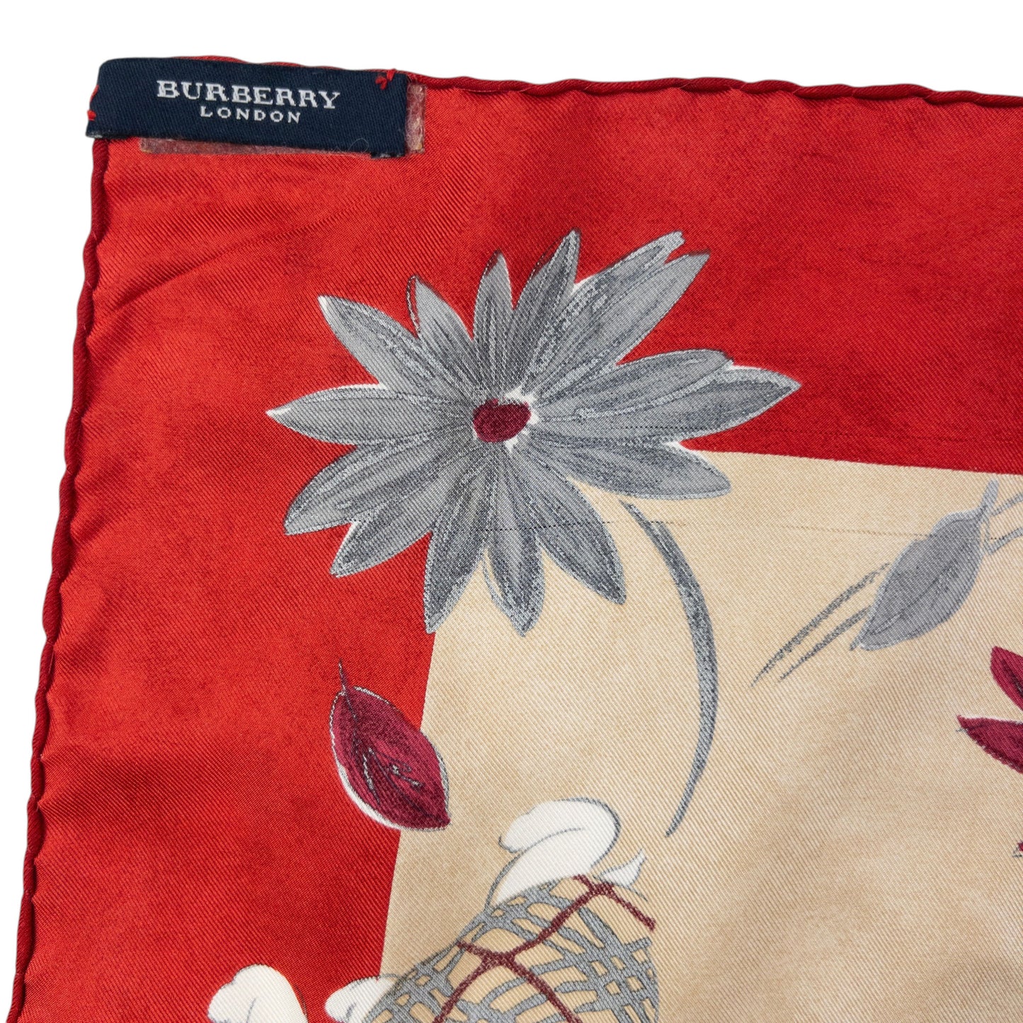 Vintage 2000s Burberry Floral Turtle Print Silk Scarf