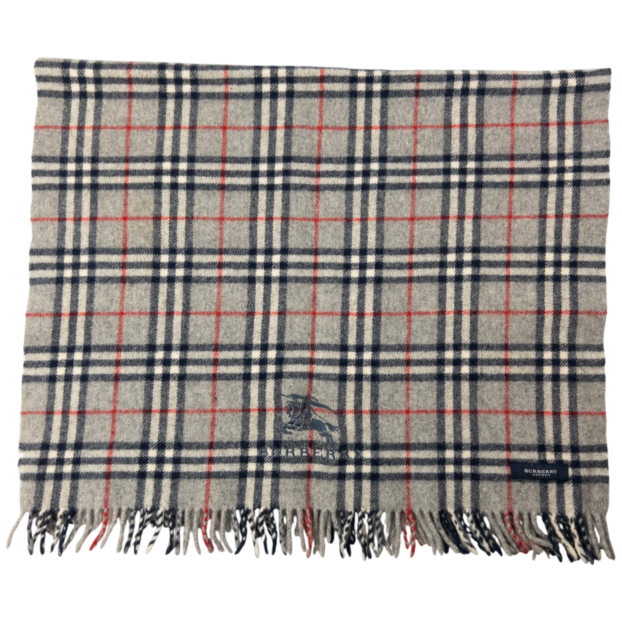 Vintage Burberry Embroidered Nova Check Tassel Scarf