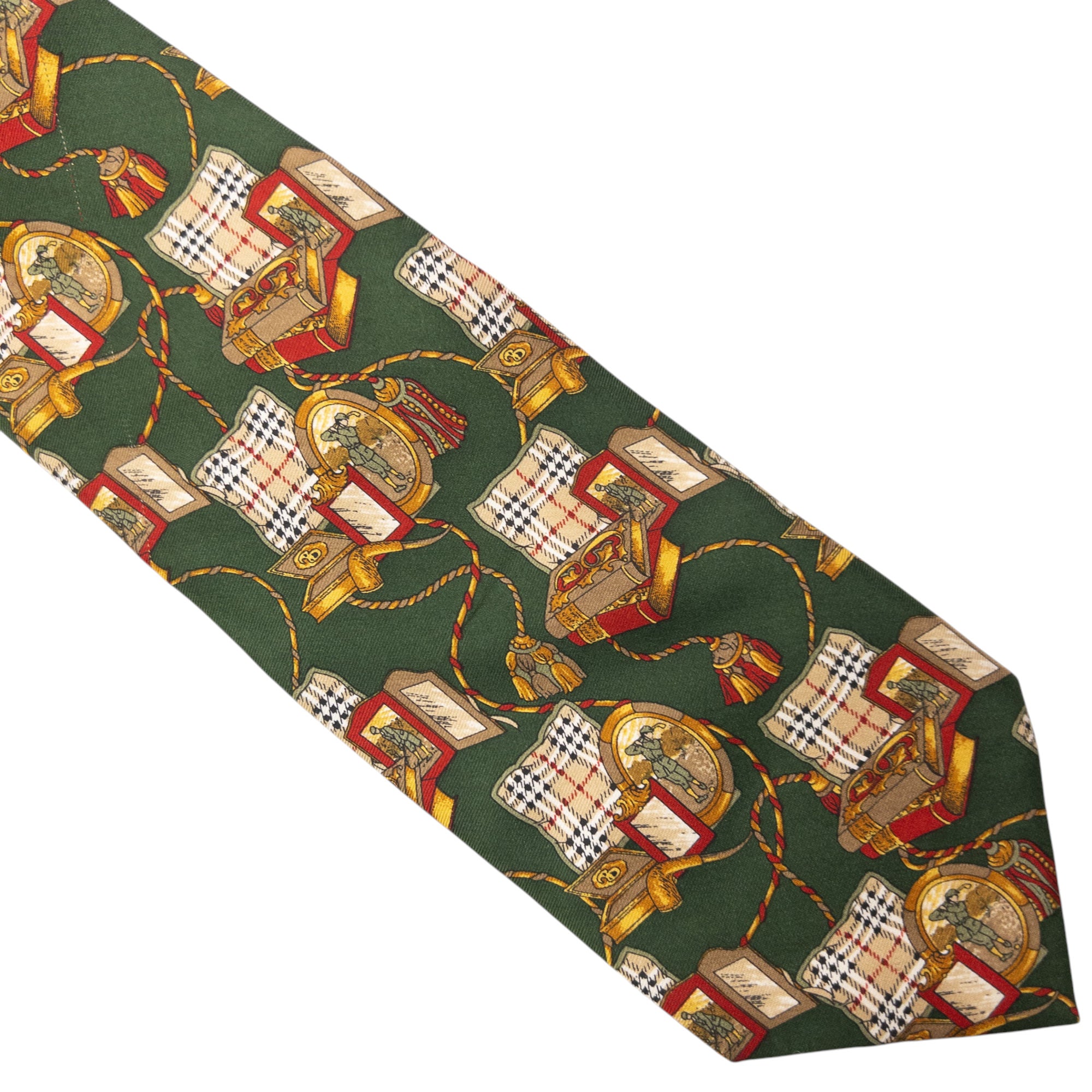 Vintage Burberry Nova Check Antique Print Silk Tie