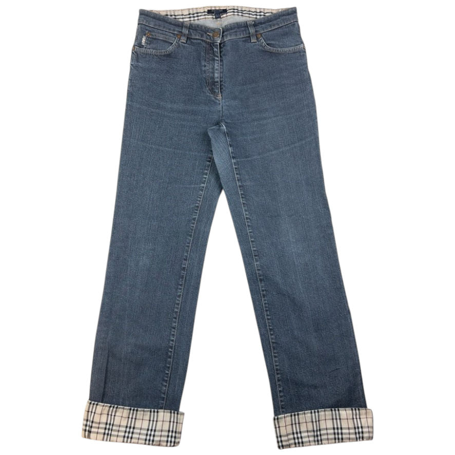 Vintage Burberry Nova Check Cuff Denim Jeans Womens Size W31