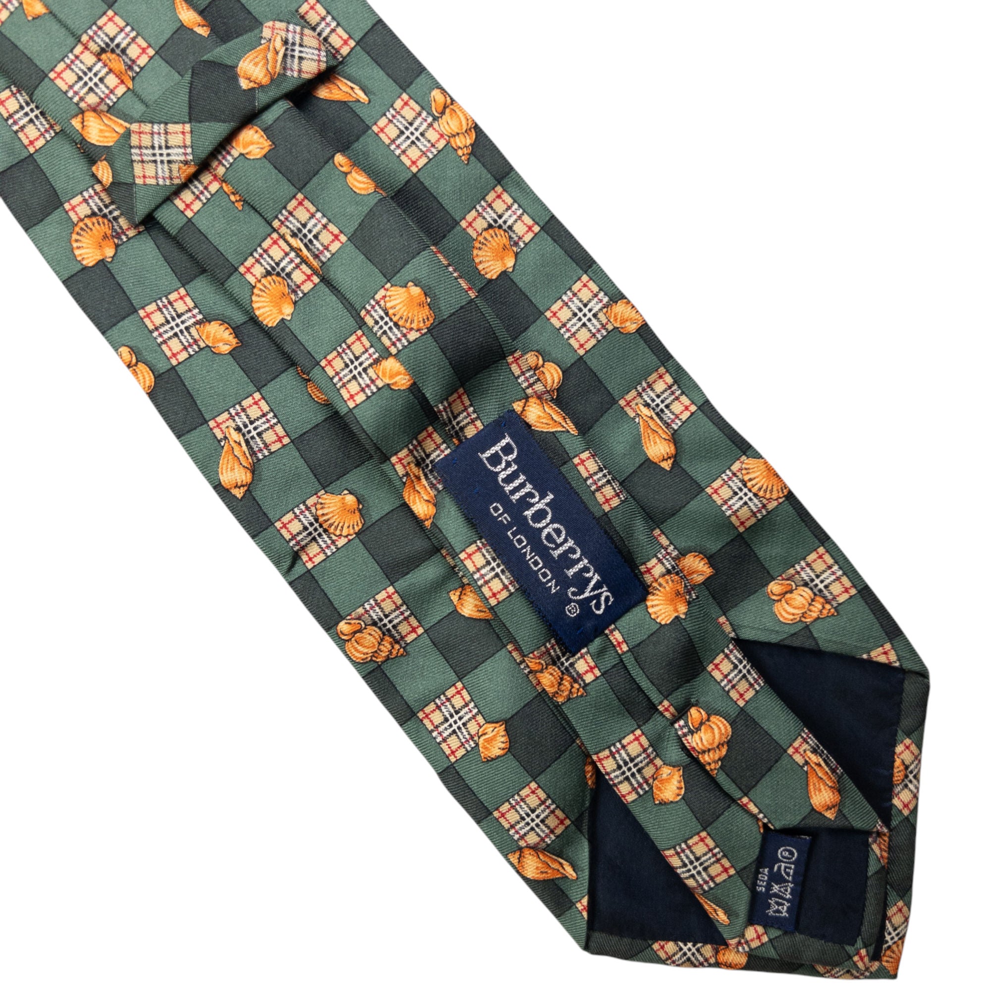 Vintage Burberry Nova Check Shell Pattern Silk Tie