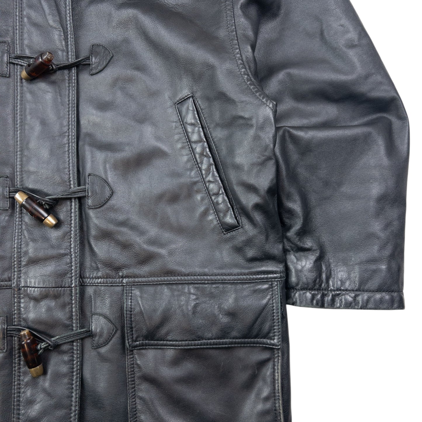 Vintage 2000s Burberry Nova Check Lined Leather Duffle Jacket Size M