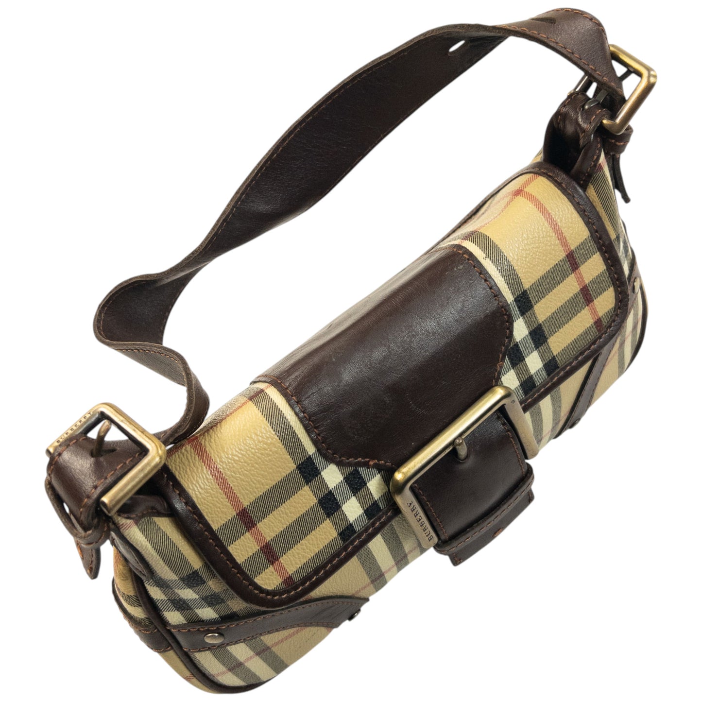 Vintage 2000s Burberry Nova Check Leather Shoulder Bag