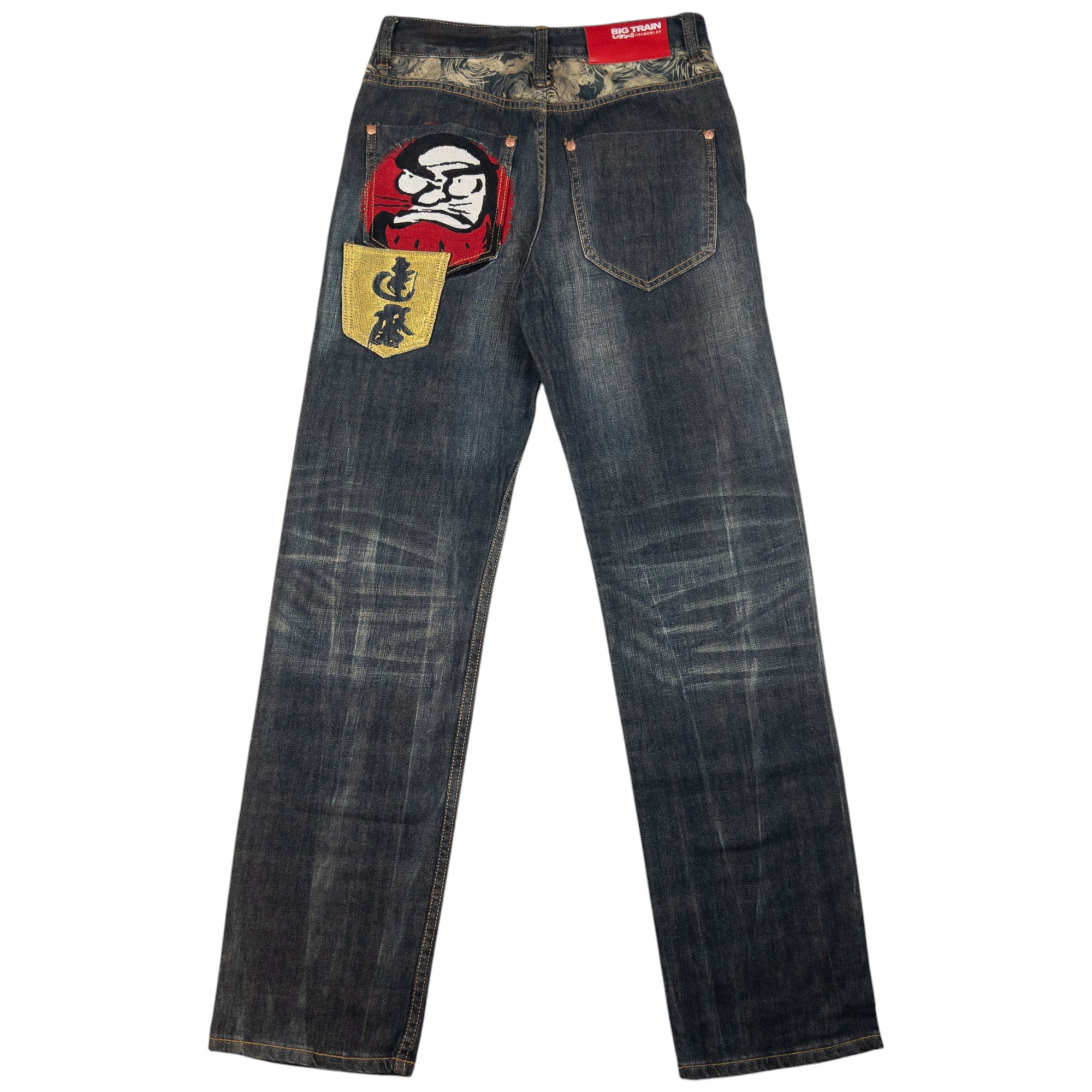 Vintage Big Train Embroidered Patchwork Japanese Denim Jeans Size W30