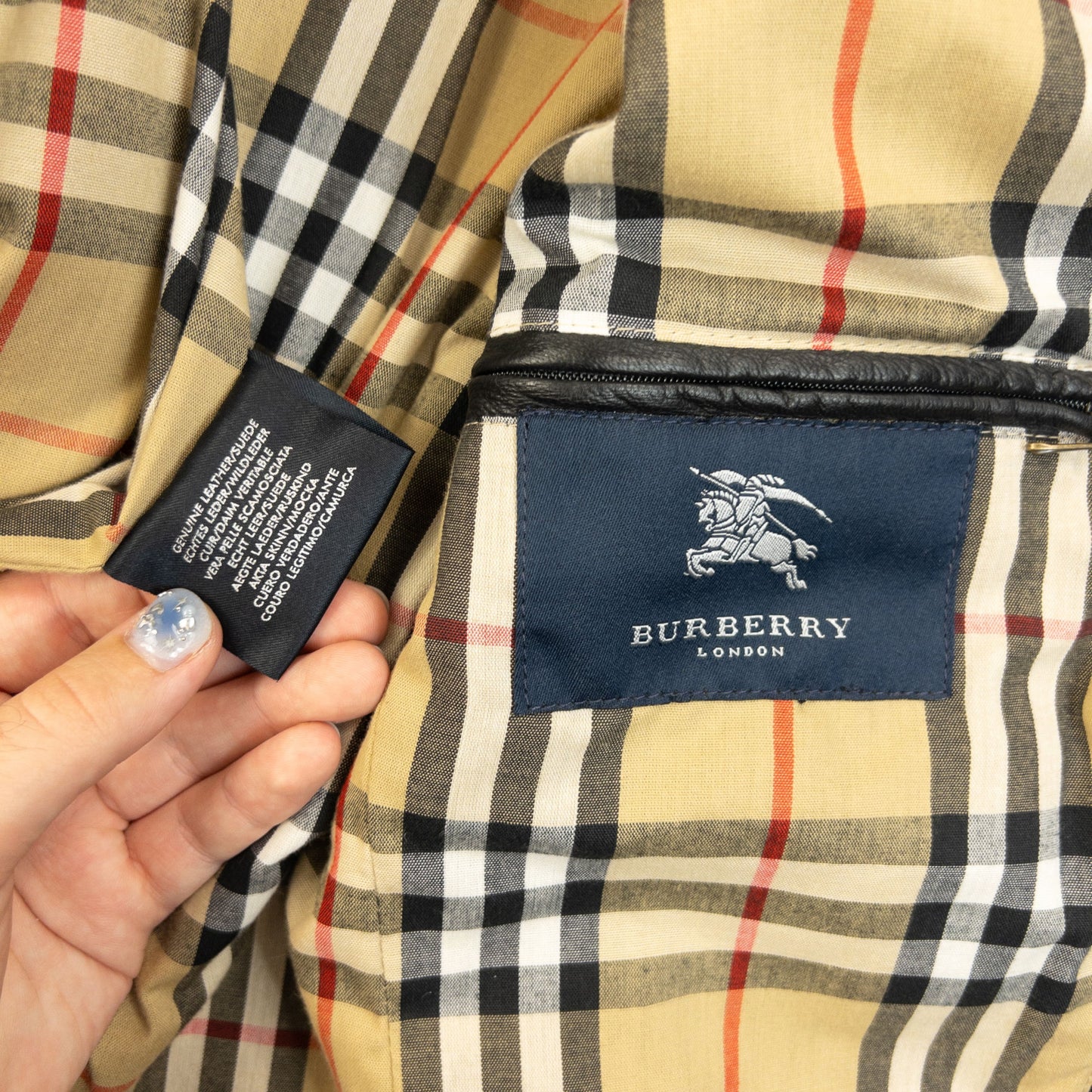 Vintage 2000s Burberry Nova Check Lined Leather Jacket Size S