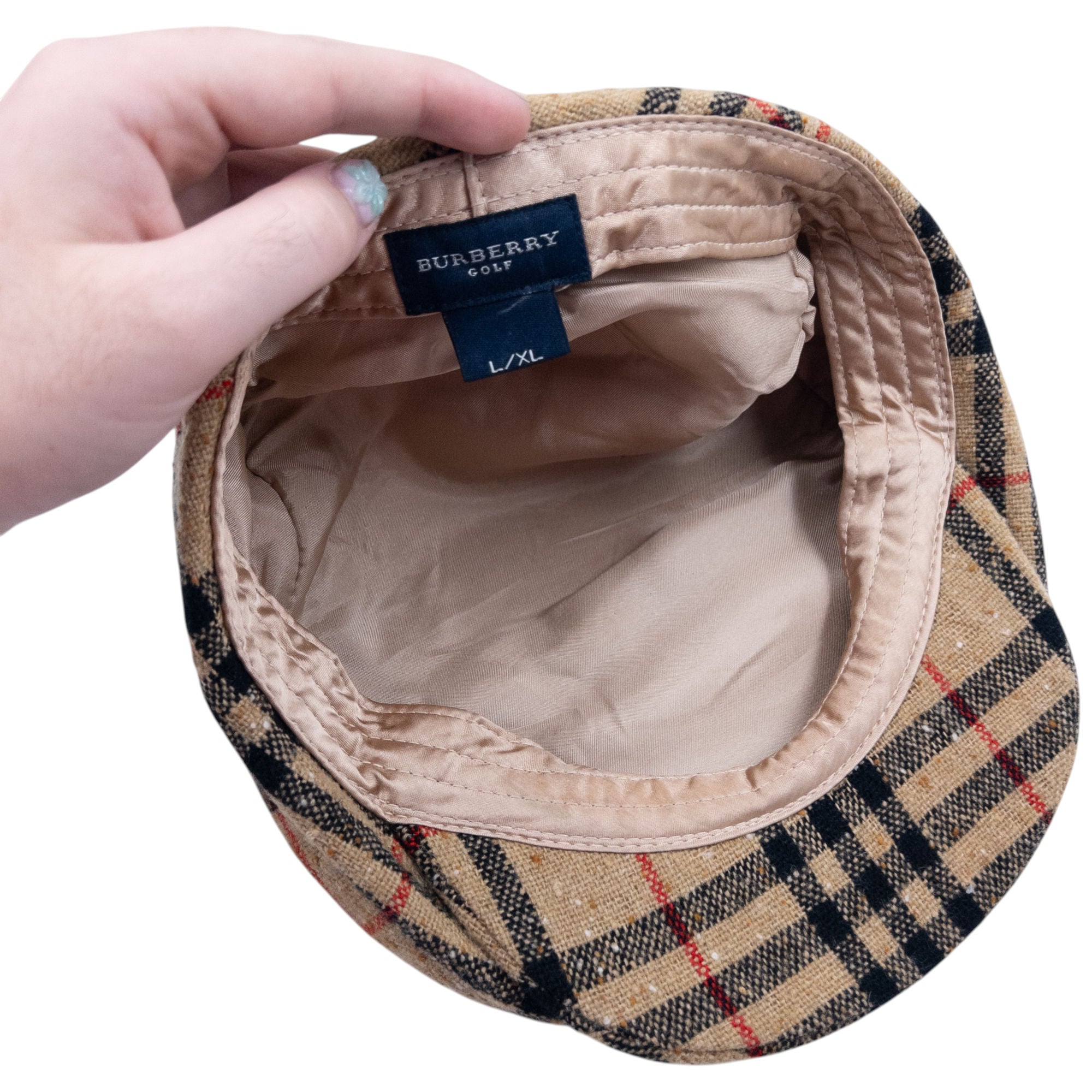 Vintage Burberry Nova Check Wool Flat-Cap Hat Size L/XL
