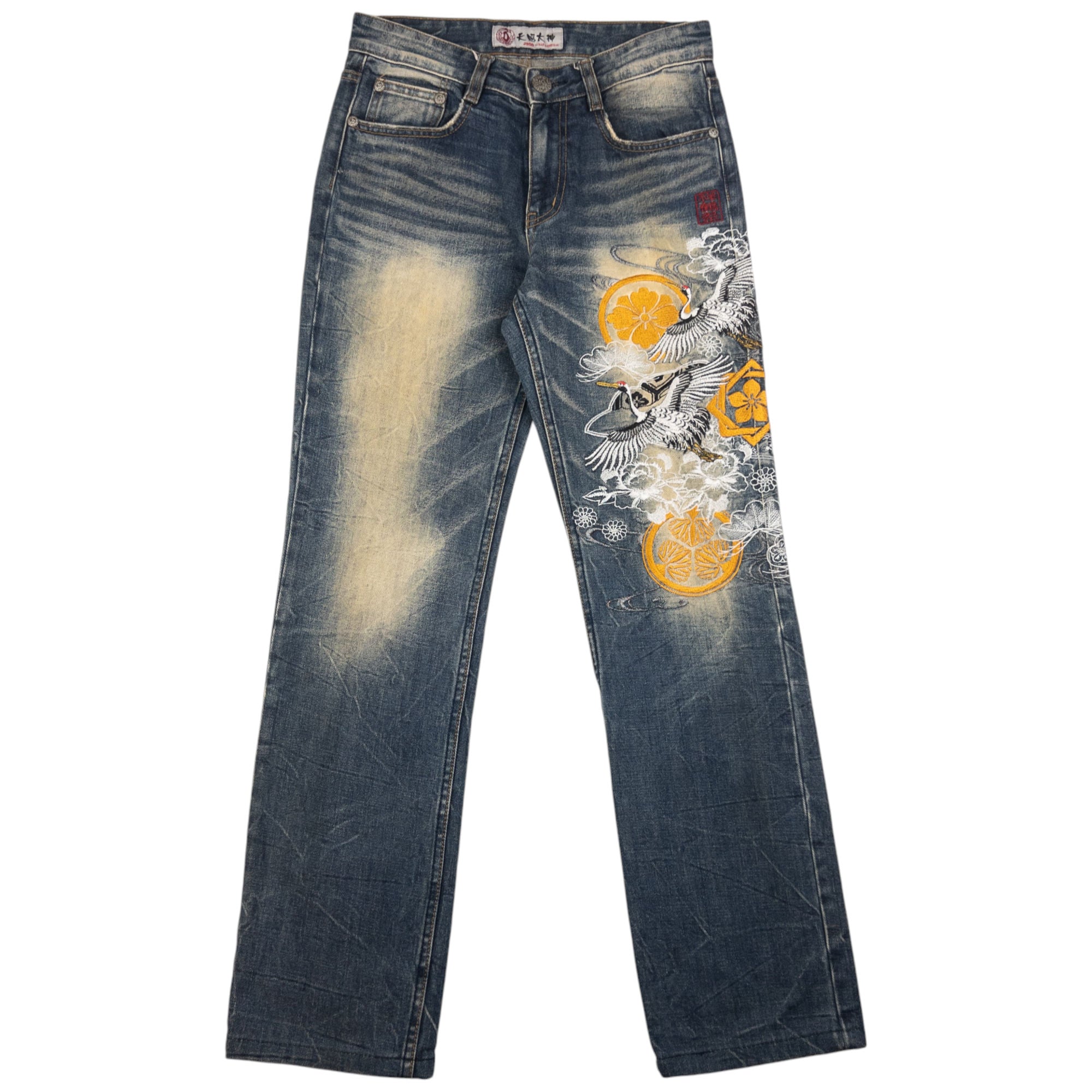 Vintage J950 Embroidered Crane Japanese Denim Jeans Size W29