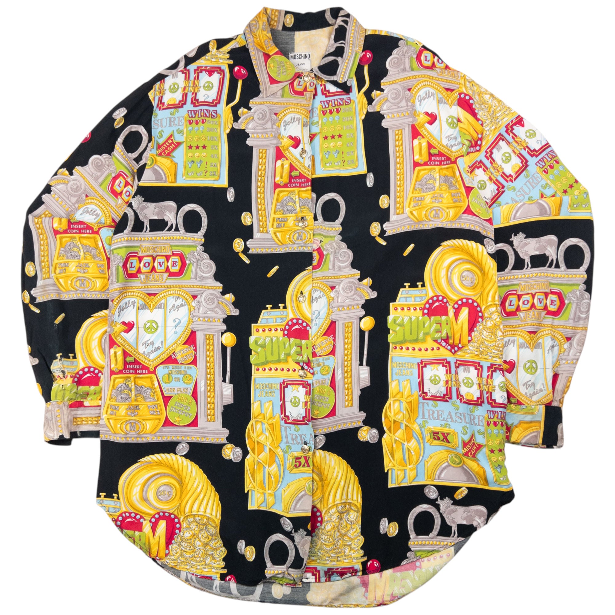 Vintage Moschino Slot Machine Button Up Long Sleeve Shirt Size L