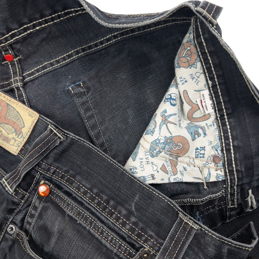 Vintage Puma X Evisu Double Gull Cropped Japanese Denim Jeans Size W36